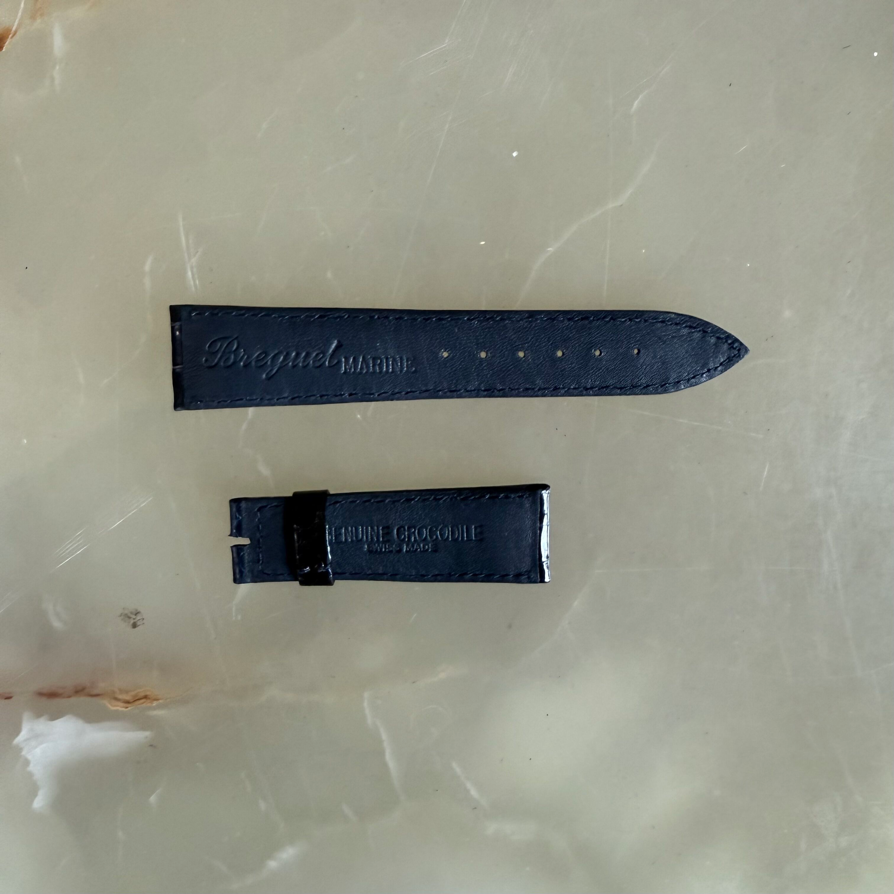 Authentic Breguet Blue Crocodile Watch Strap Band 19mm Padded & Stitched