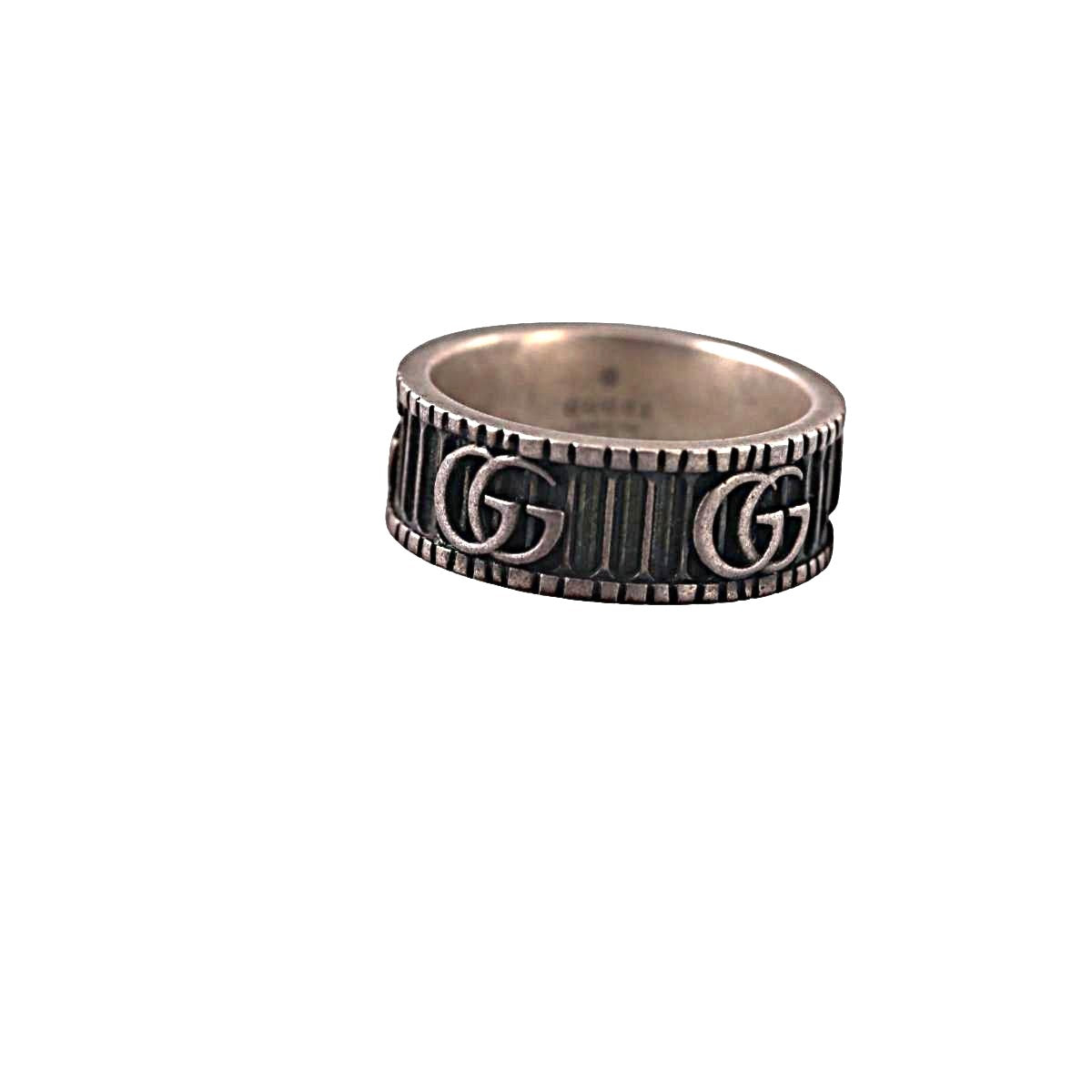Gucci Marmont Stripped Sterling Silver 8mm Band Ring