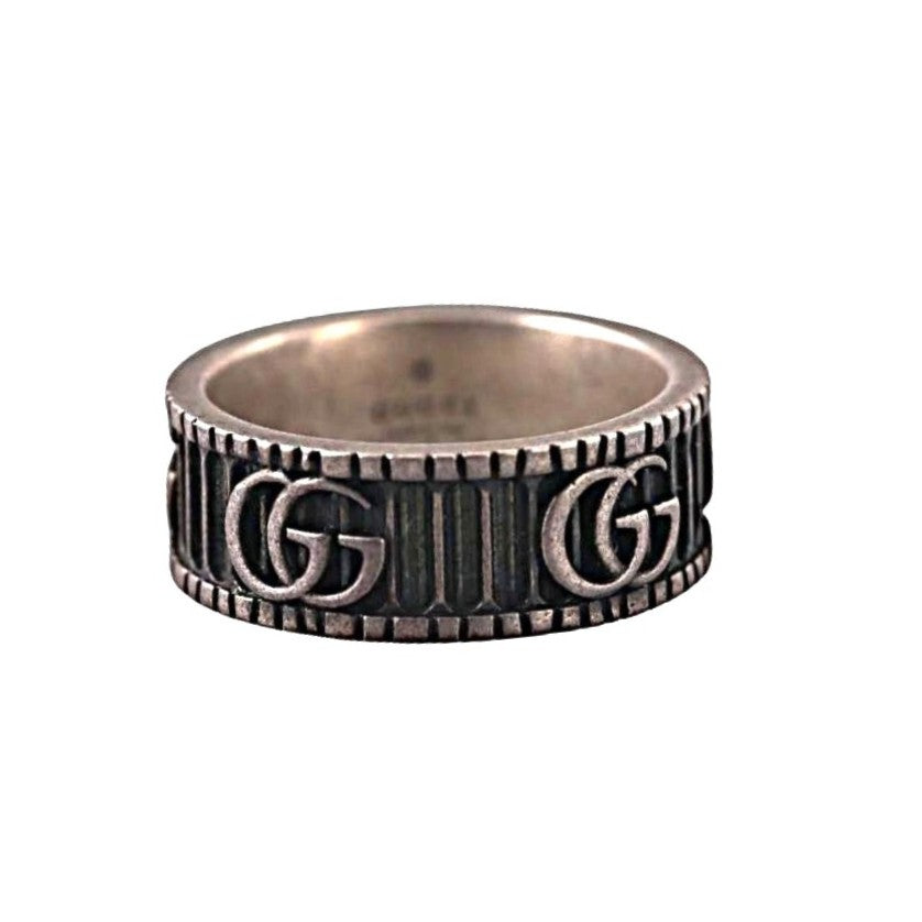Gucci Marmont Stripped Sterling Silver 8mm Band Ring