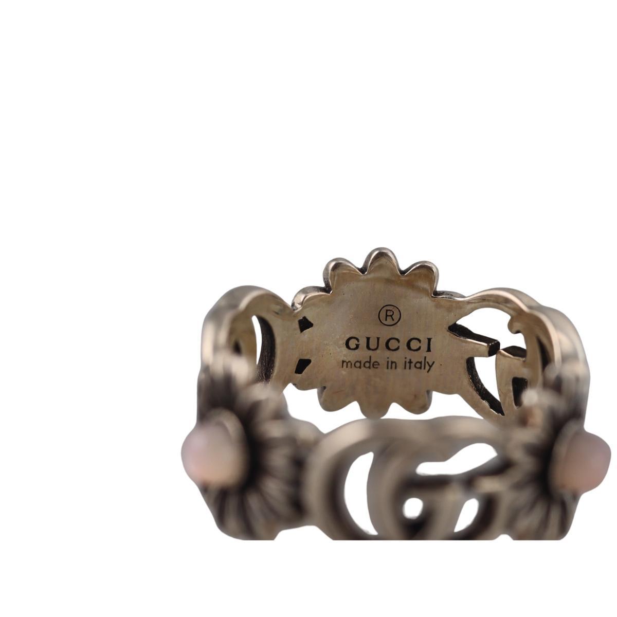 Gucci GG Marmont Interlocking G Flower Sterling Silver Ring