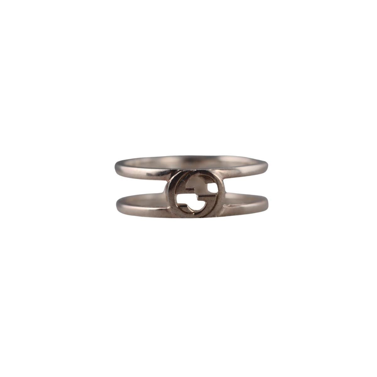 Gucci GG Interlocking G Sterling Silver 9mm Double Band Ring