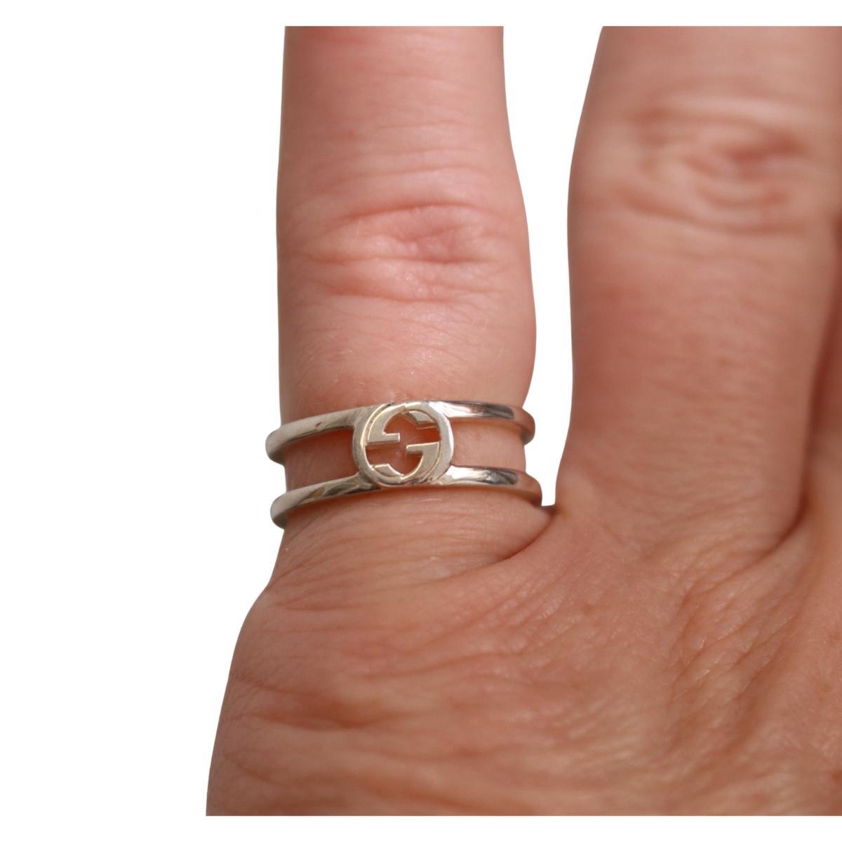 Gucci GG Interlocking G Sterling Silver 9mm Double Band Ring