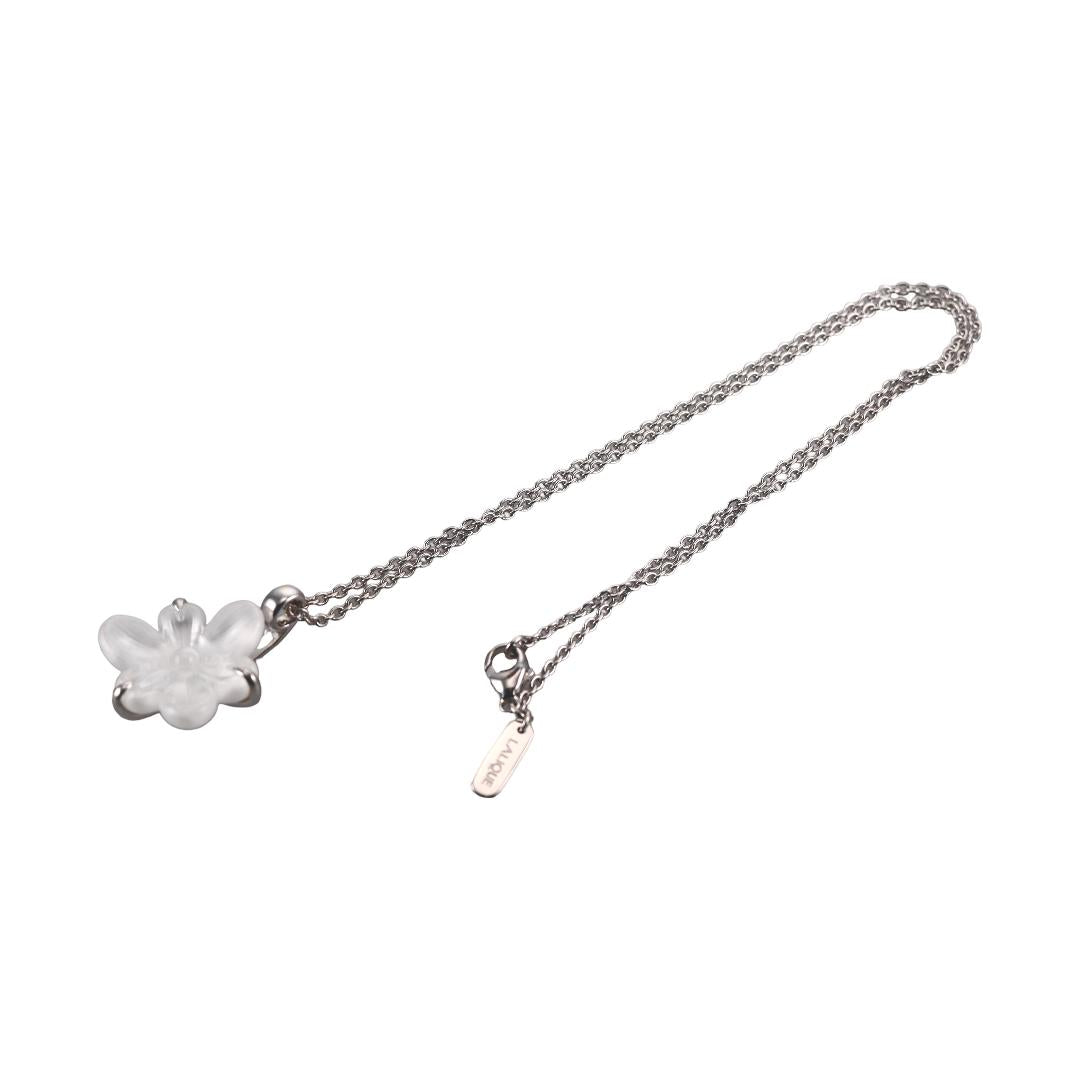 Lalique Fleur Neige Clear Crystal Sterling Silver Pendant Necklace 10610000