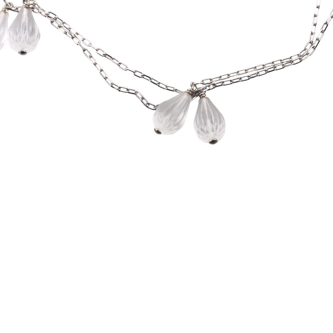 Lalique Flora Bella Clear Crystal Sterling Silver Necklace 10607200