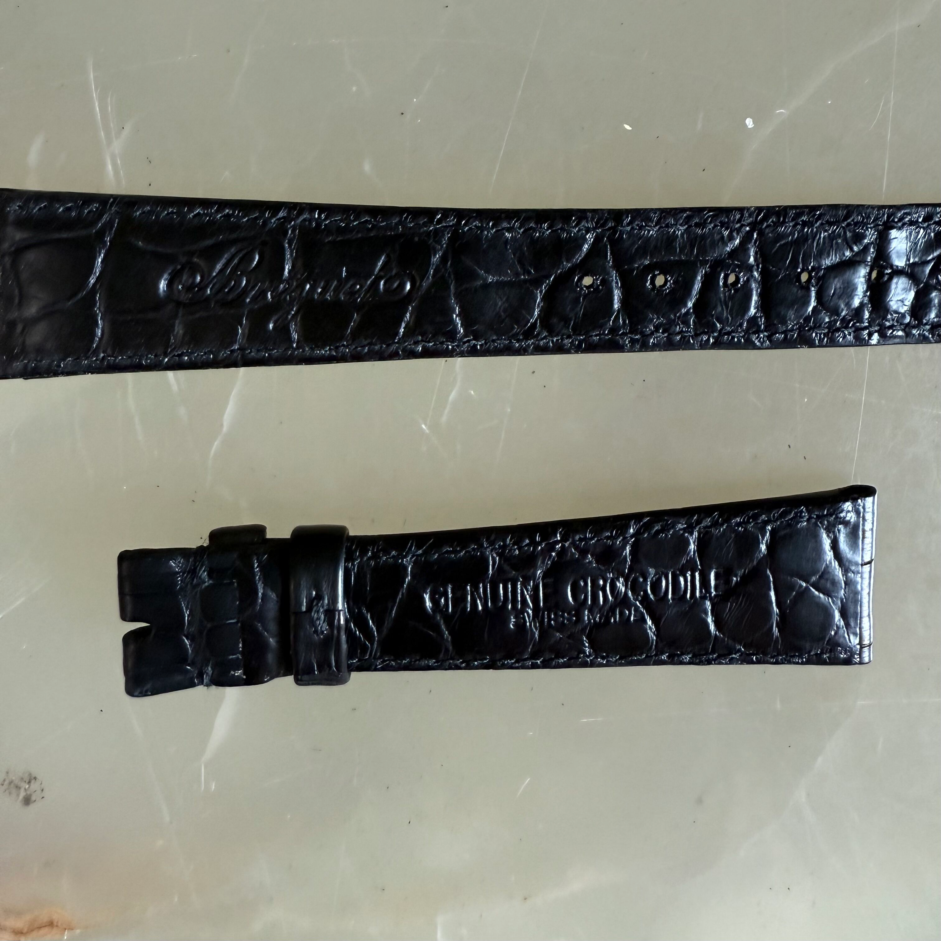 Authentic Breguet Black Crocodile Watch Strap Band 19mm Padded & Stitched
