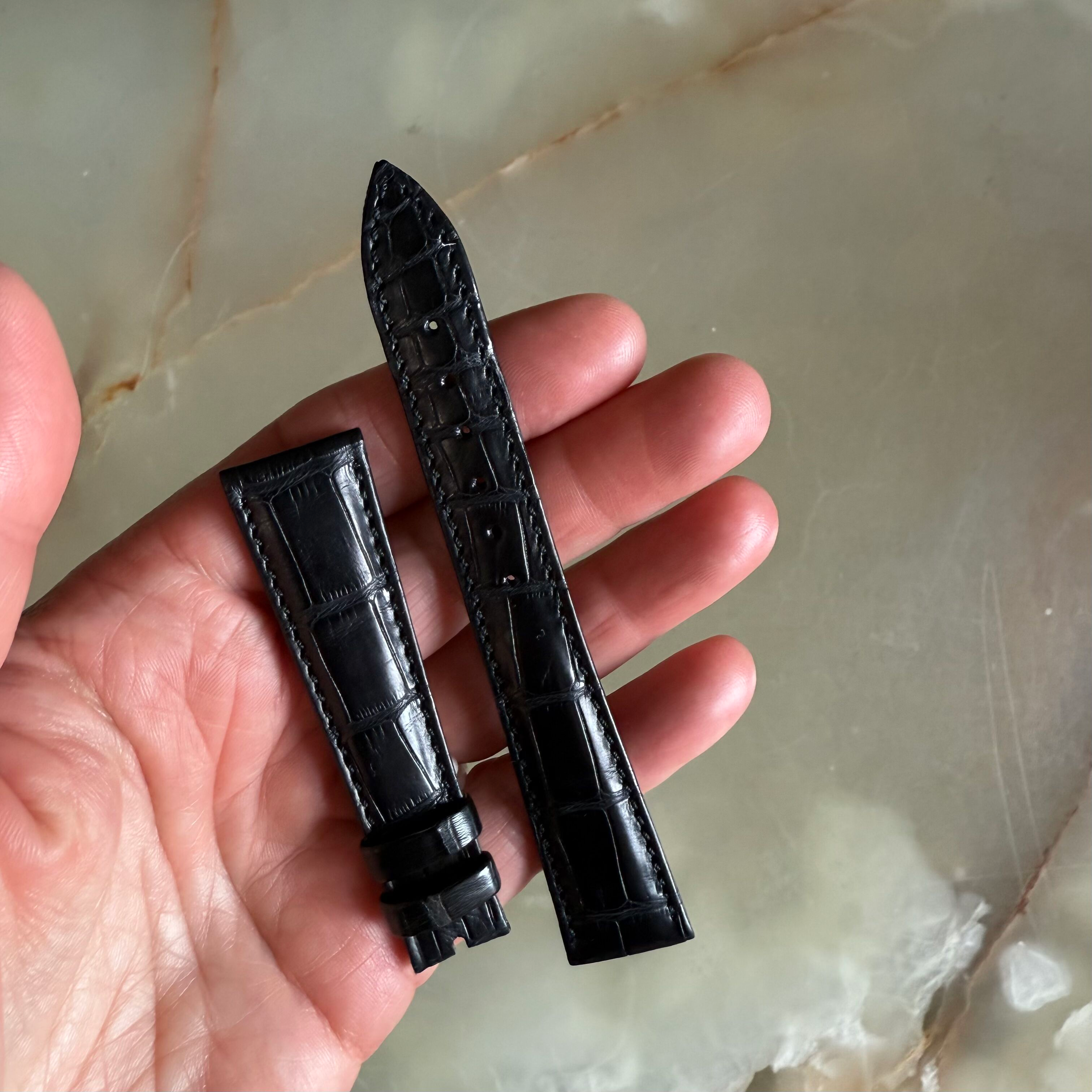 Authentic Breguet Black Crocodile Watch Strap Band 19mm Padded & Stitched