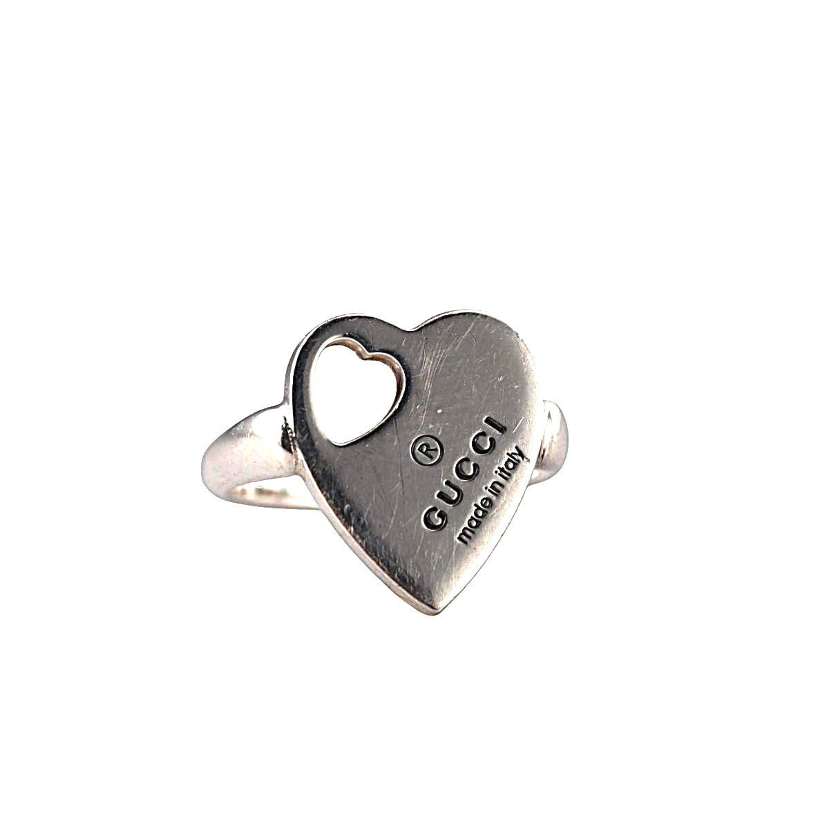Gucci Trademark Heart Motif Sterling Silver Ring