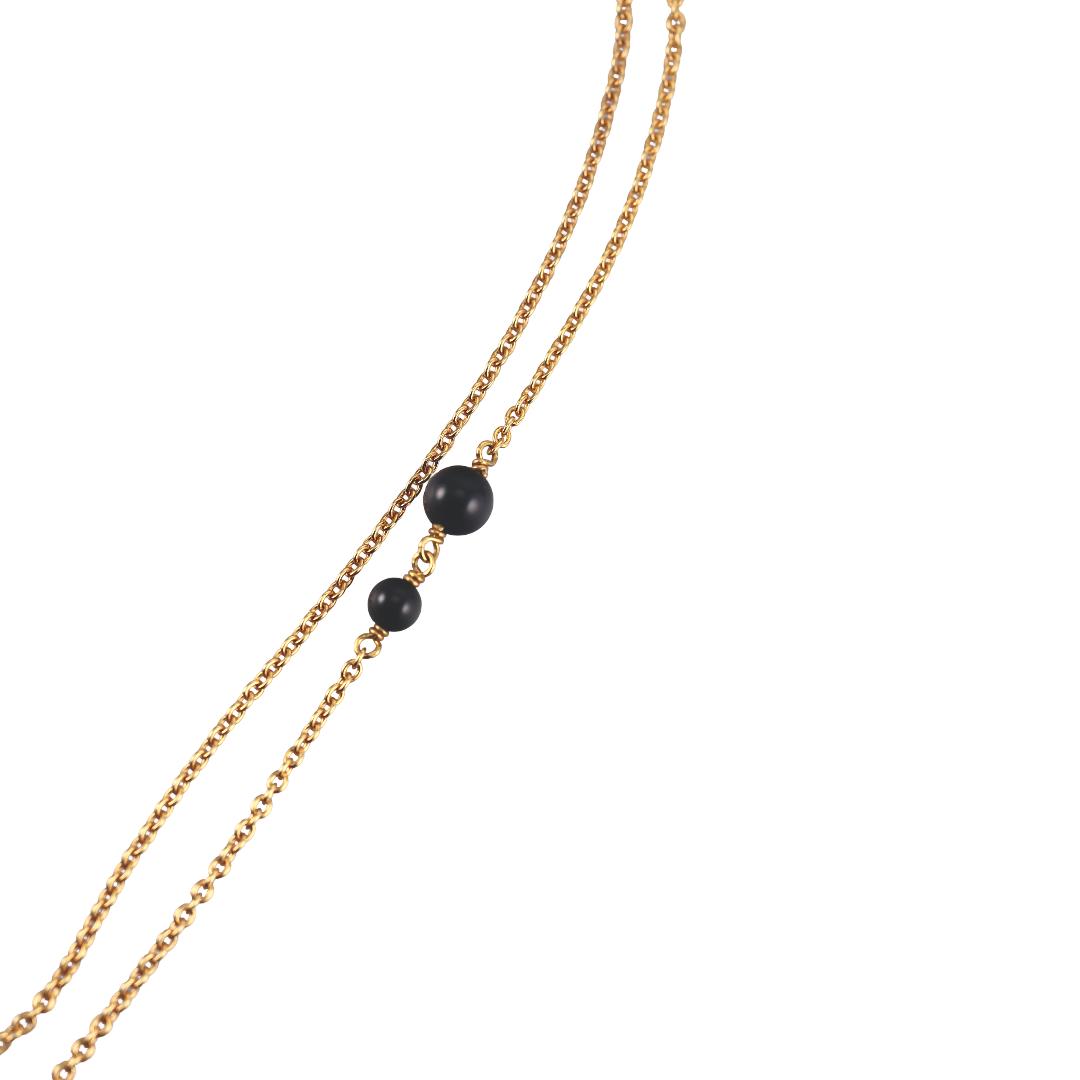Lalique 1925 Crystal Onyx Gold Plated Sautoir Necklace 10679700