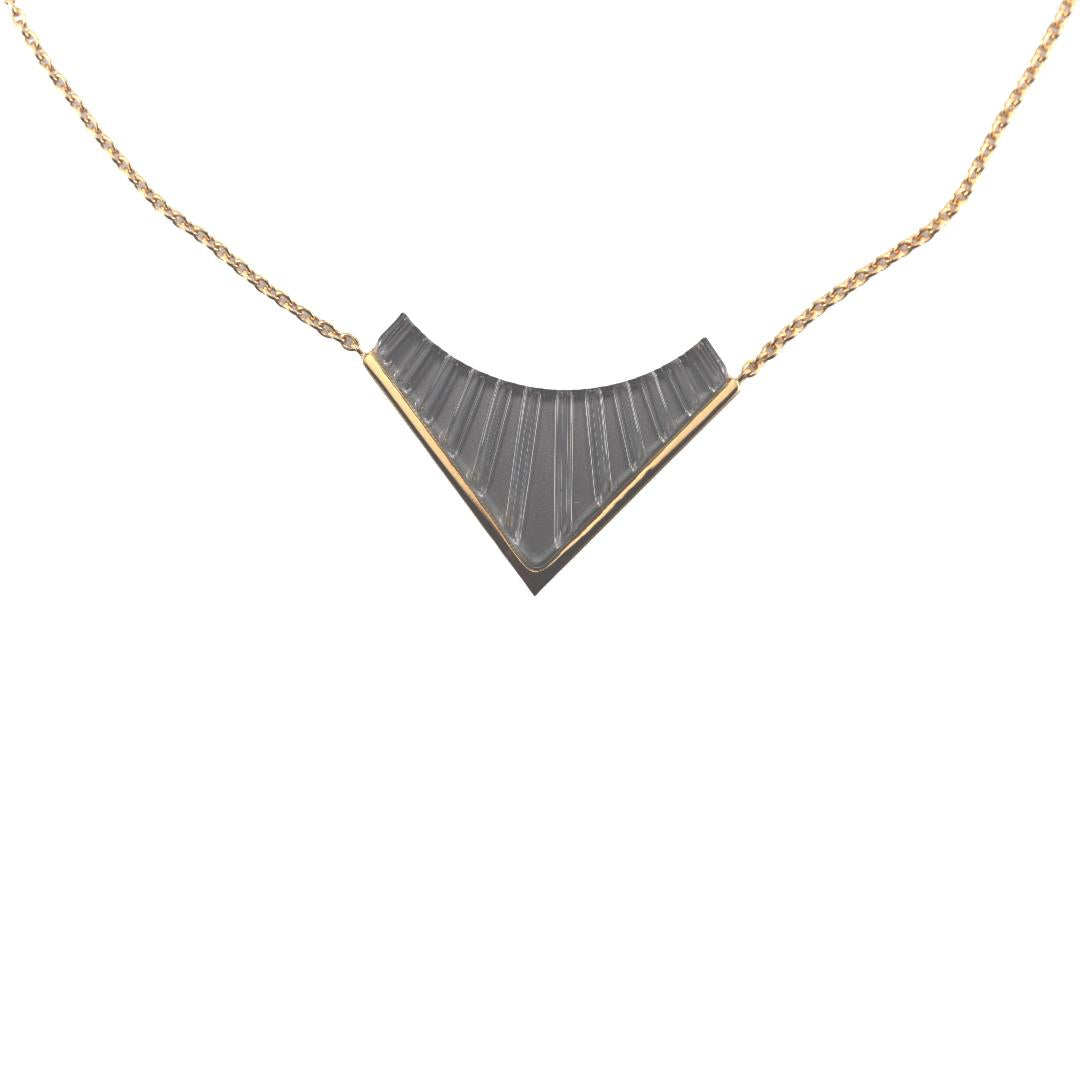 Lalique 1925 Grey Crystal Gold Plated Necklace Large 10679000
