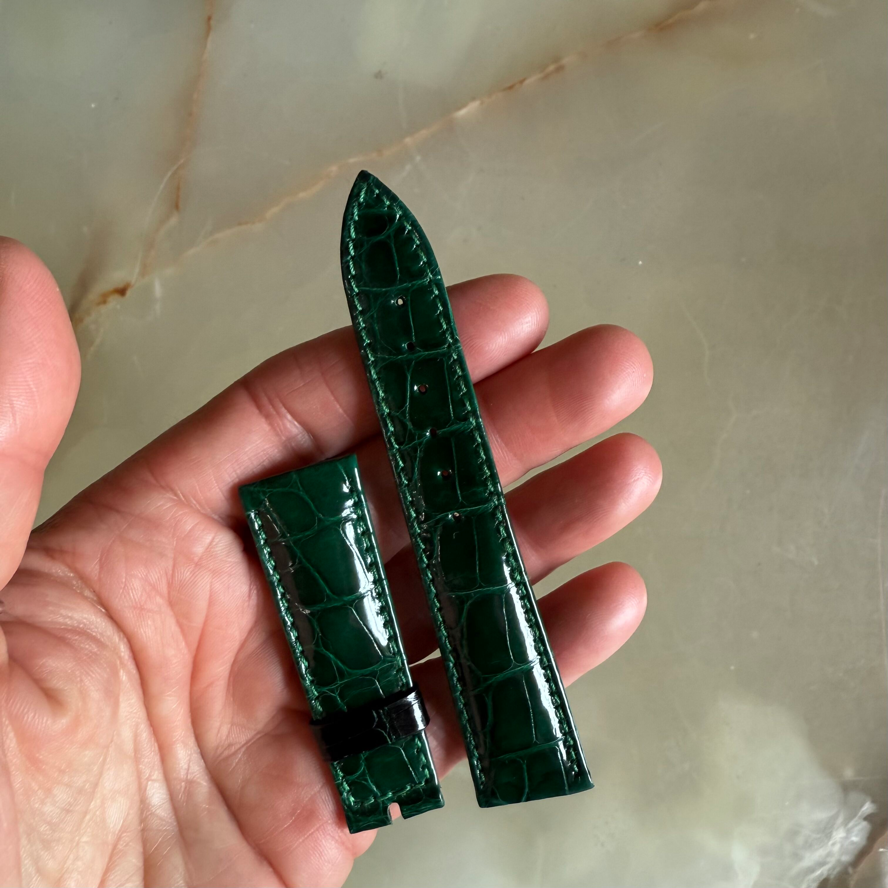 Authentic Breguet Green Crocodile Watch Strap Band 19mm Padded & Stitched
