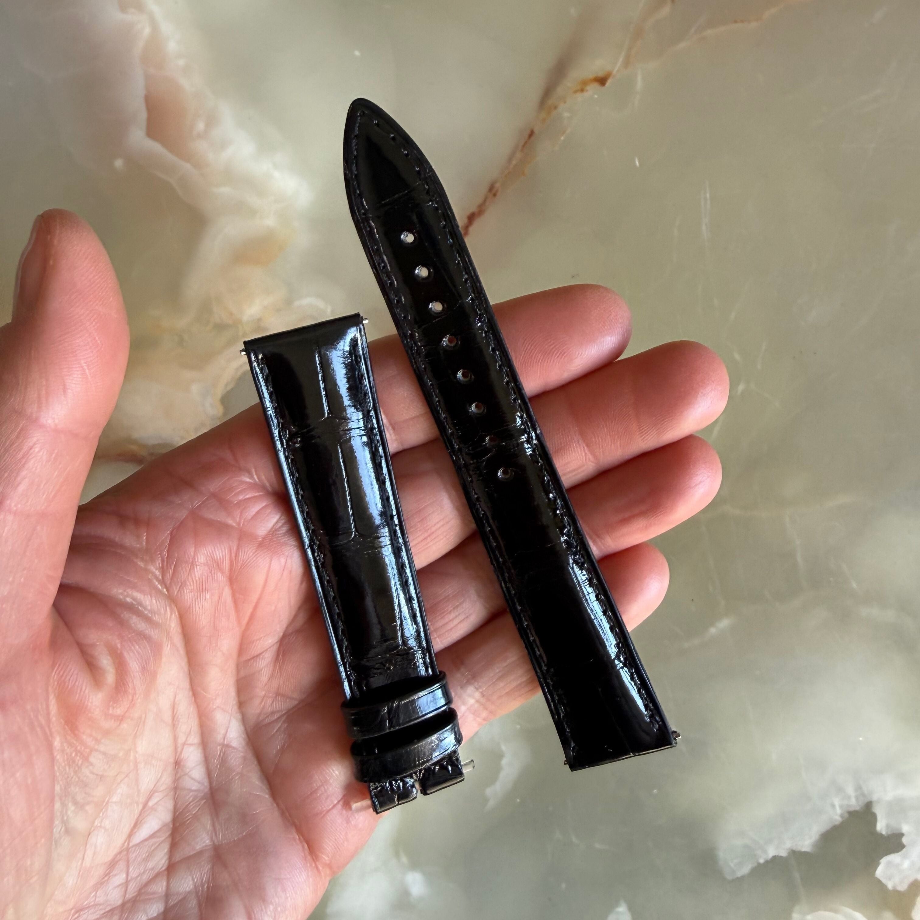 Authentic Jaeger LeCoultre Black Shiny Alligator Watch Strap Band 19mm
