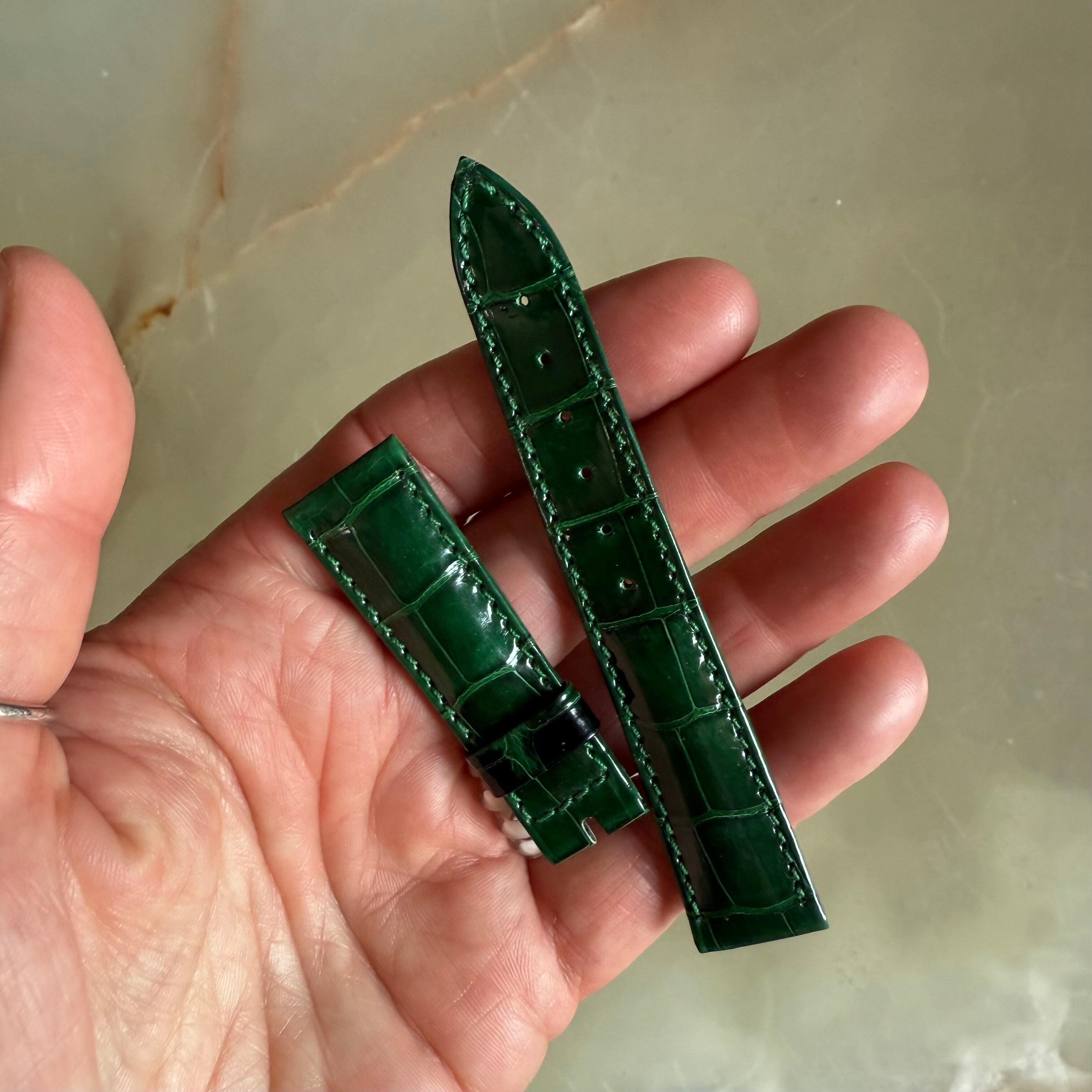 Authentic Breguet Green Crocodile Watch Strap Band 16.5mm Padded & Stitched