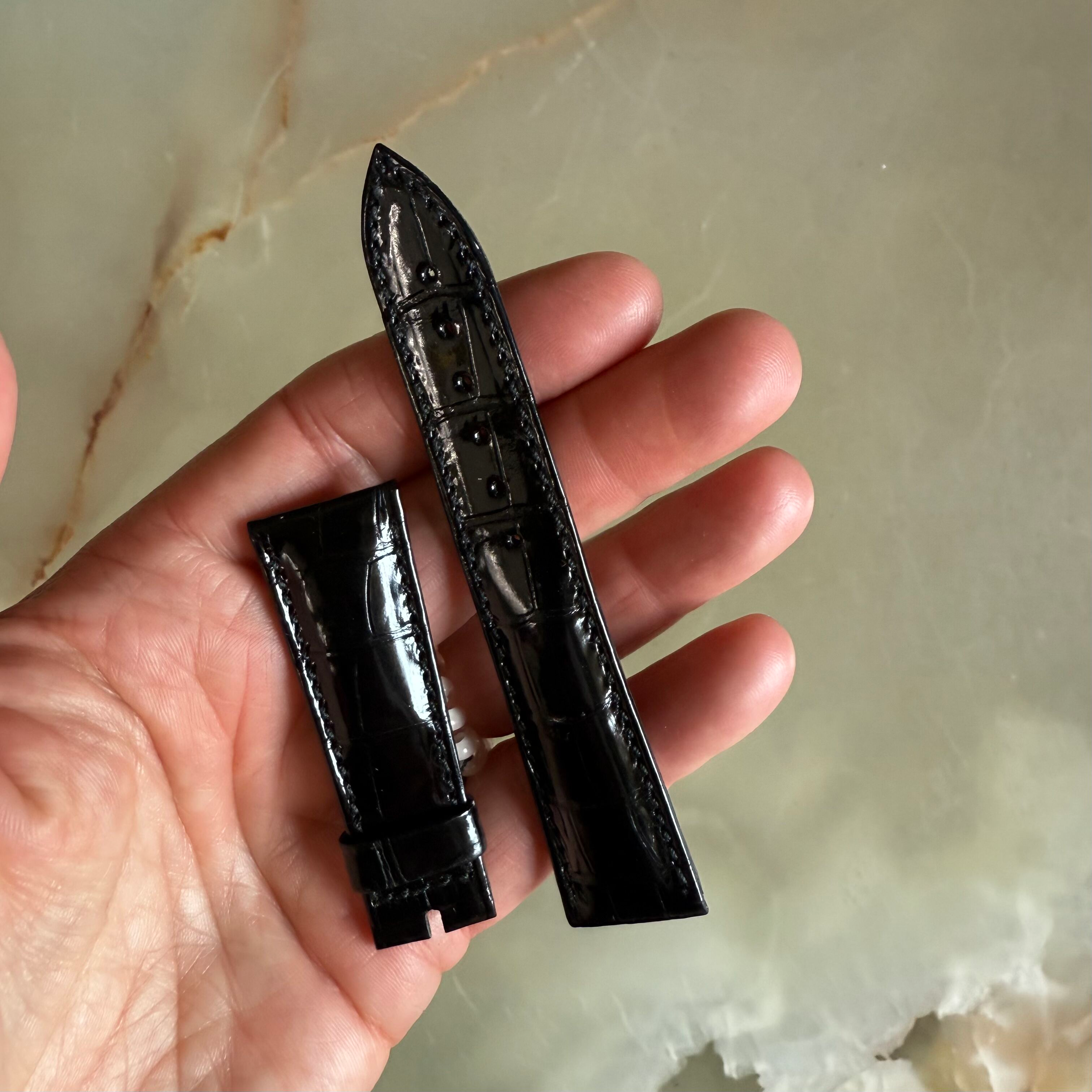 Authentic Breguet Black Crocodile Watch Strap Band 19mm Padded & Stitched