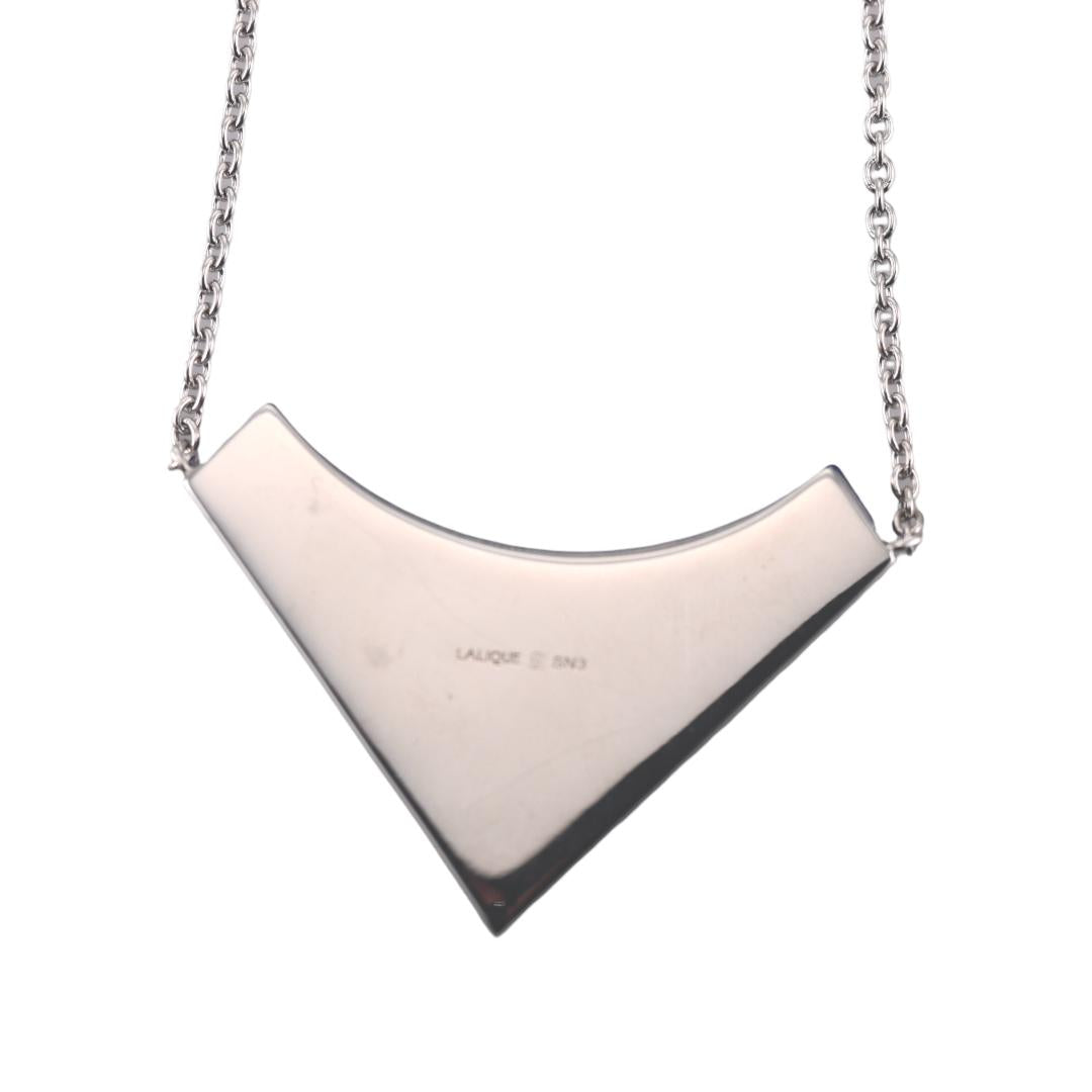 Lalique 1925 Blue Crystal Silver Plated Necklace GM Large Size 10680400