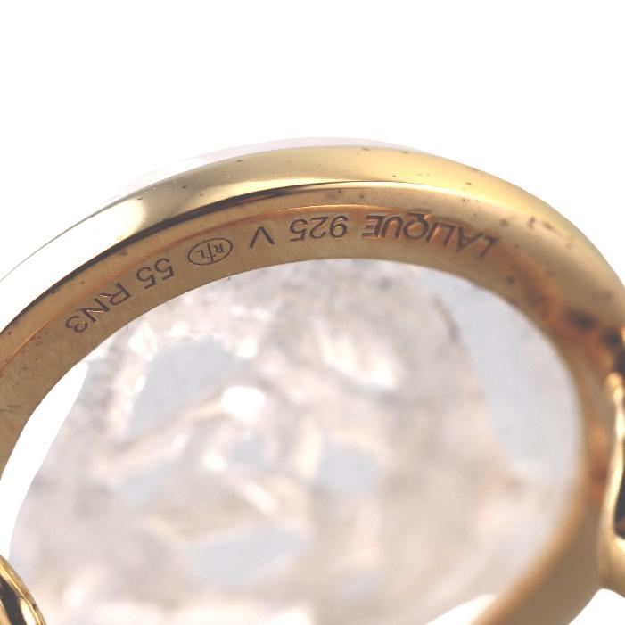 Lalique Three Hirondelles Swallows Crystal Vermeil Silver Ring 10666900