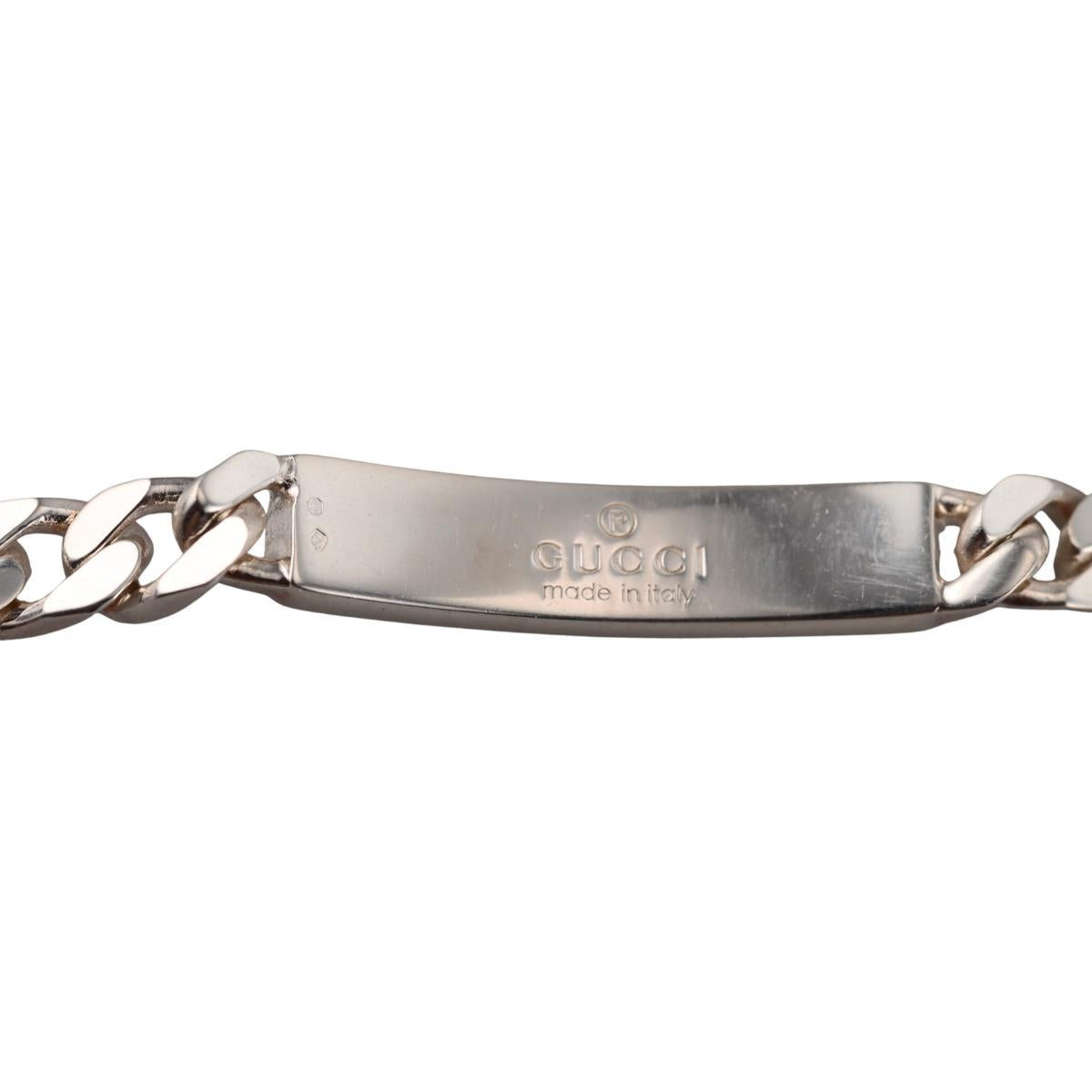 Gucci Tag Interlocking G Sterling Silver Chain Bracelet Size 19