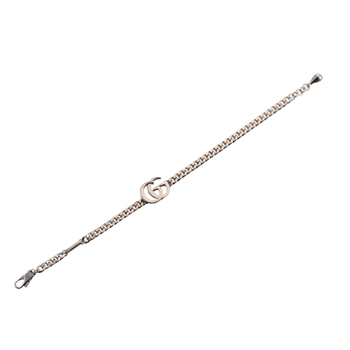 Gucci Marmont GG Sterling Silver Chain Bracelet Size 17