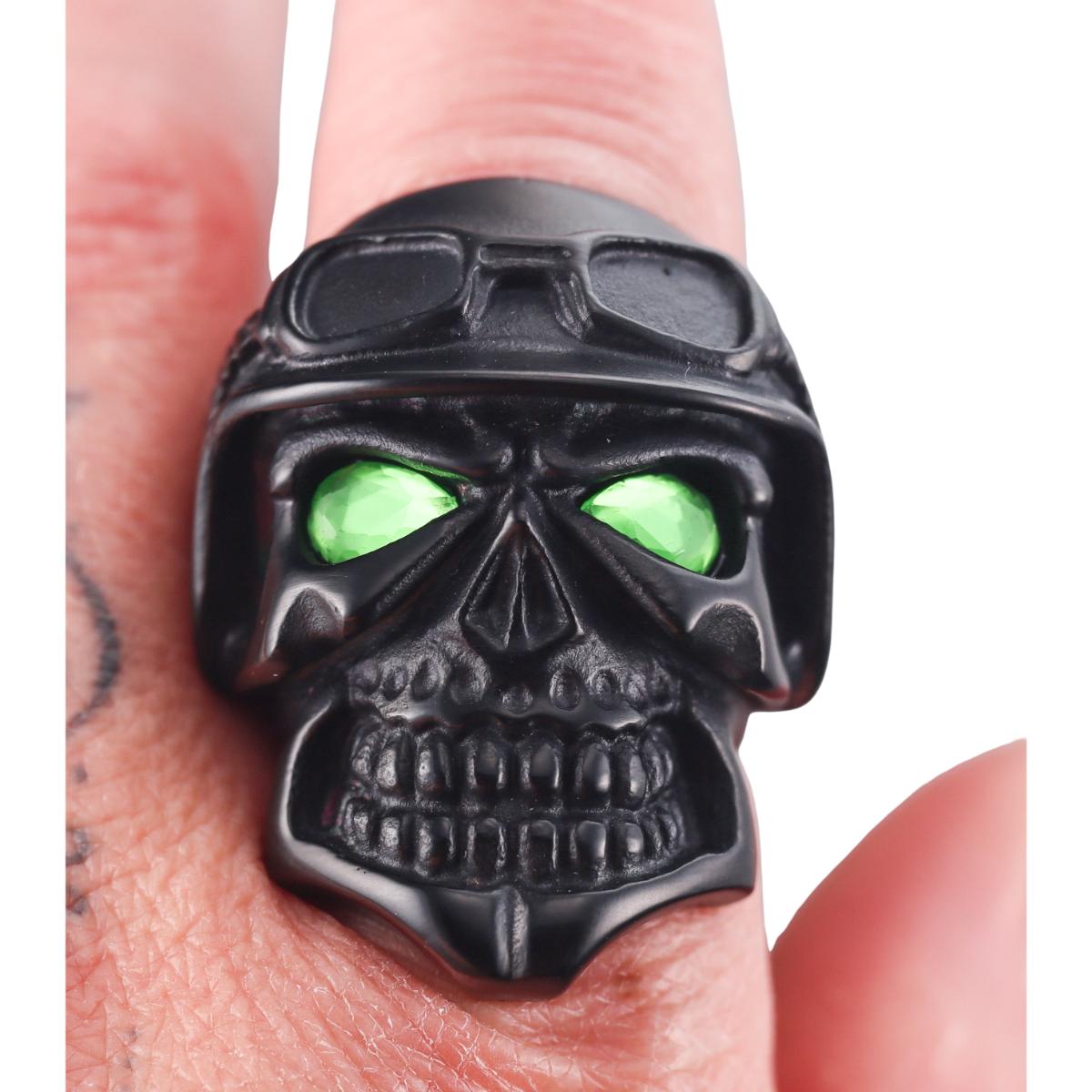 Skull Bomberg Skully Rider Black Green Crystal Ring