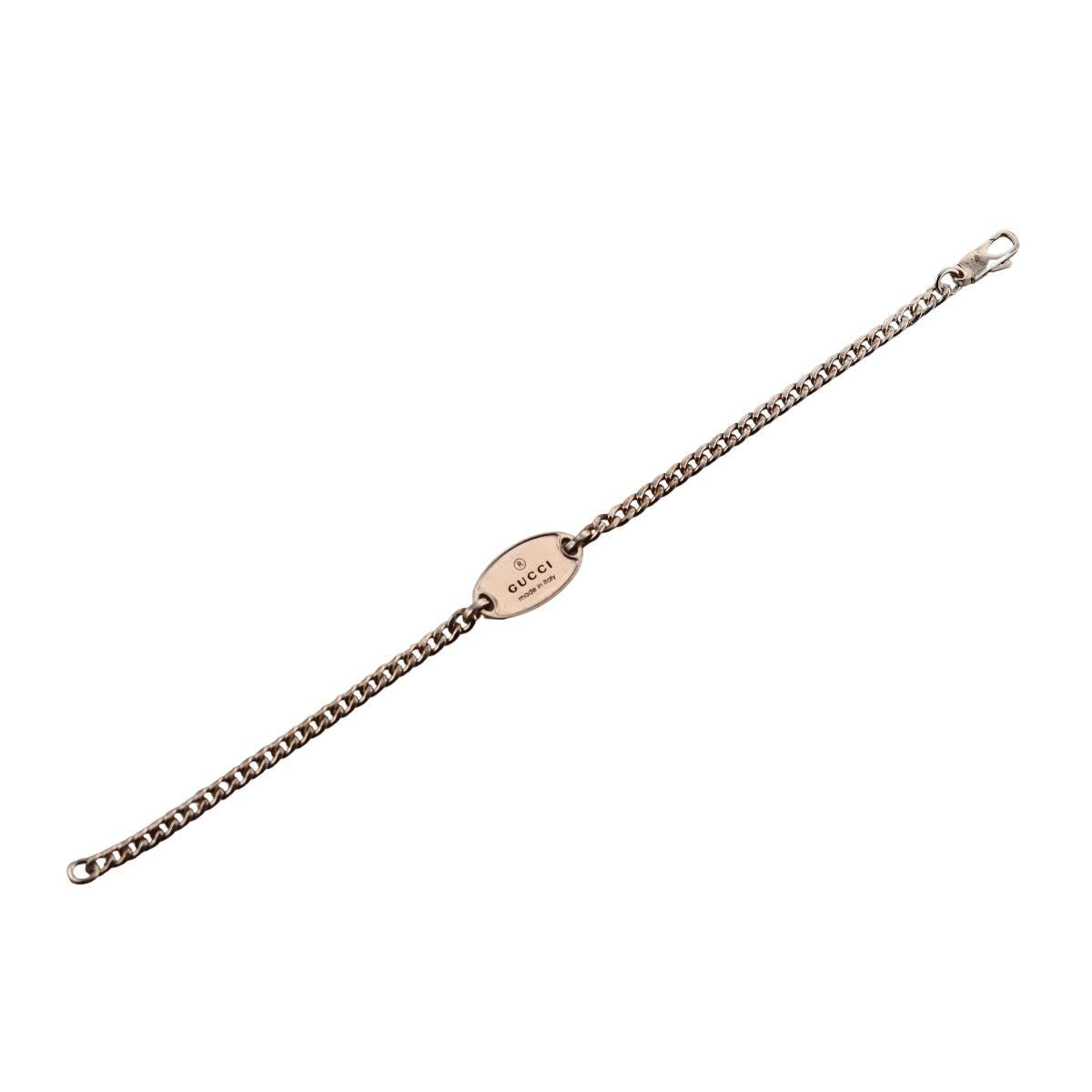 Gucci Trademark Tag Sterling Silver Chain Bracelet