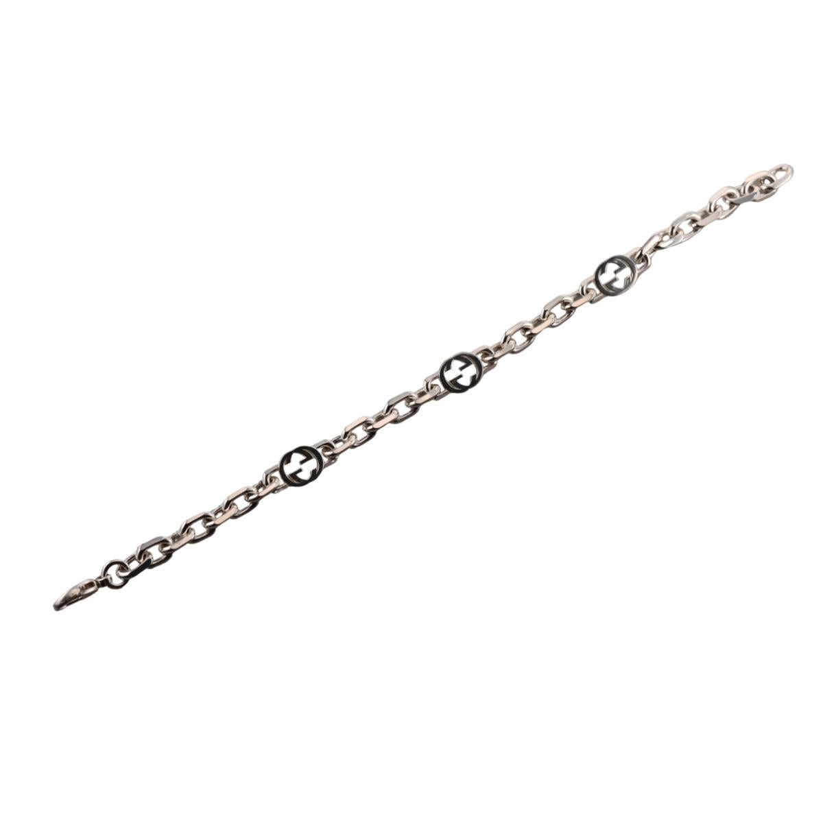 Gucci Interlocking G Motif Sterling Silver Chain Bracelet Size 20