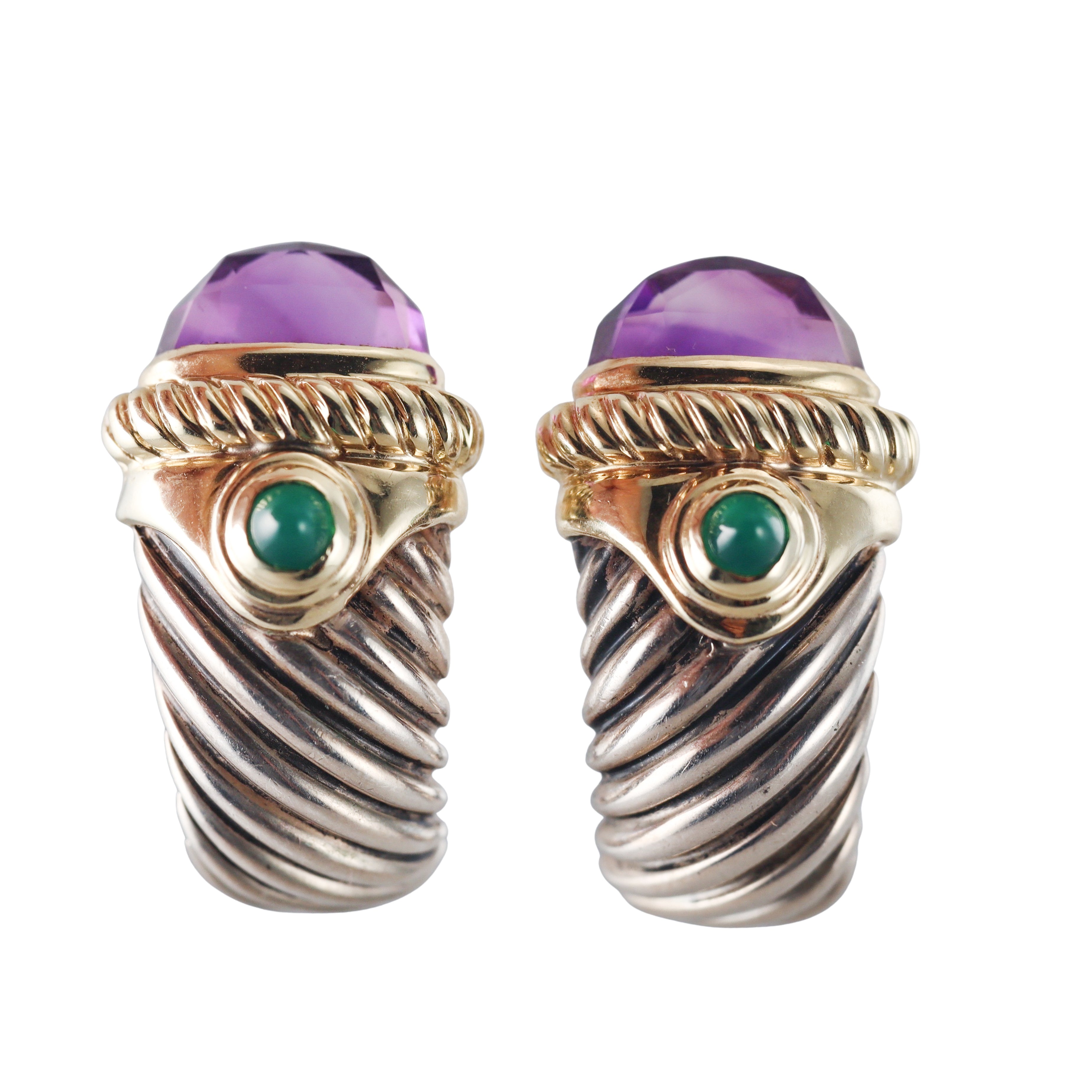 David Yurman Sterling 14k Gold Amethyst Emerald Renaissance Earrings
