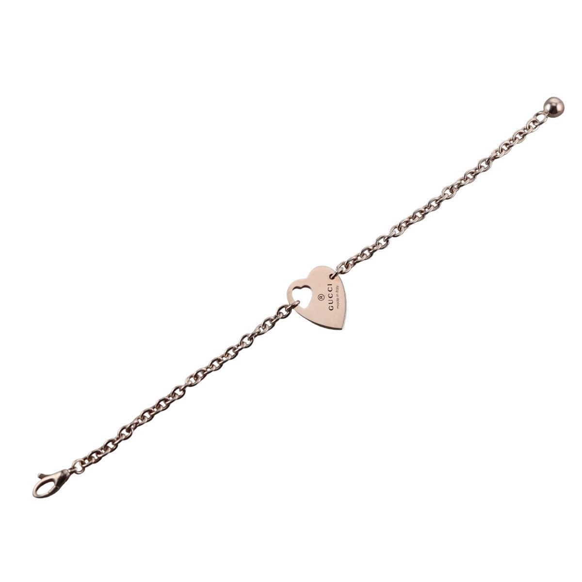 Gucci Trademark Heart Charm Sterling Silver Chain Bracelet
