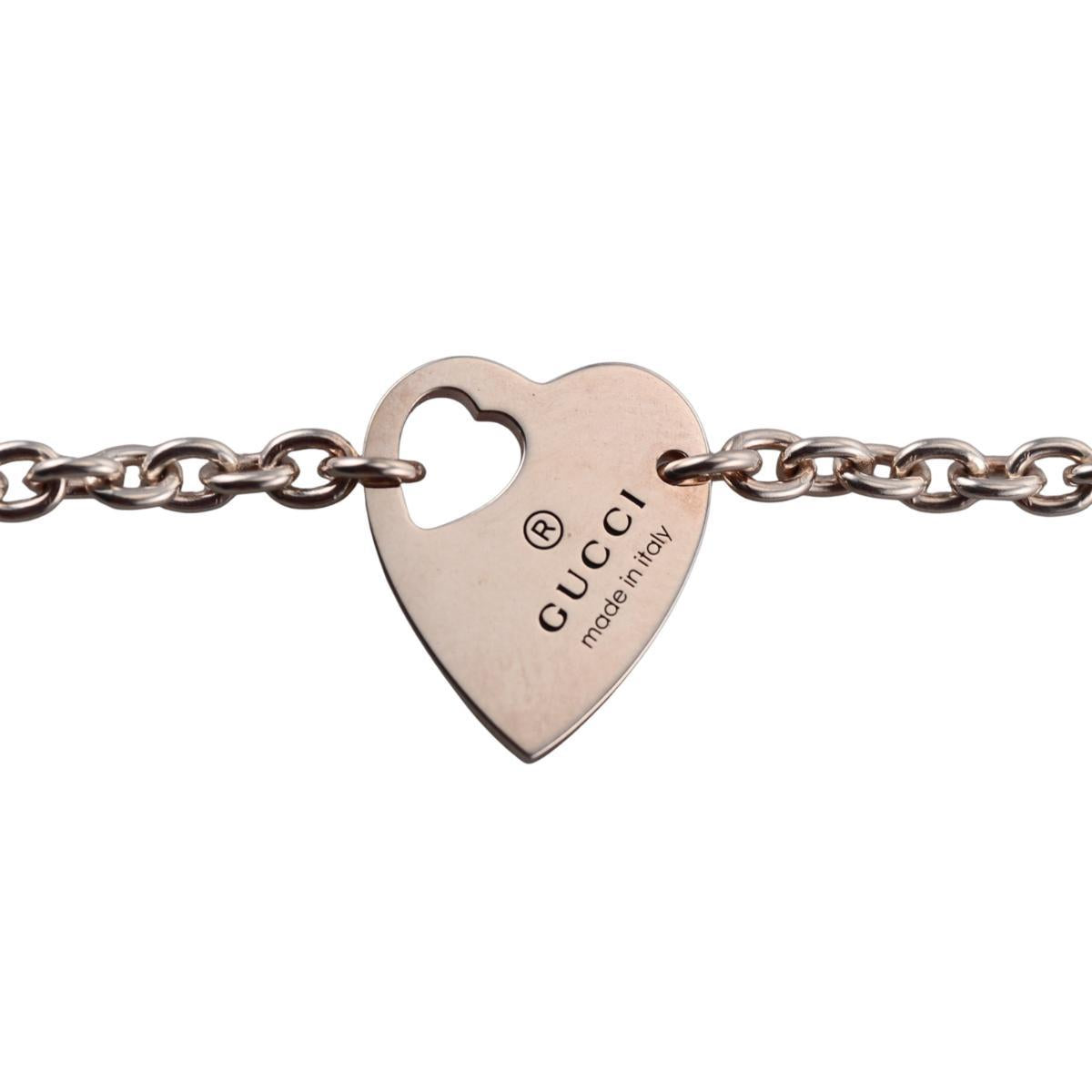 Gucci Trademark Heart Charm Sterling Silver Chain Bracelet