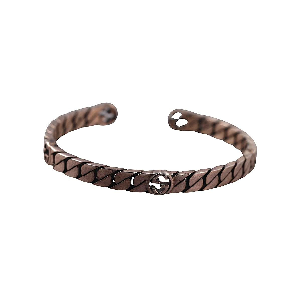 Gucci Interlocking G Cuff Sterling Silver Bracelet Size 18