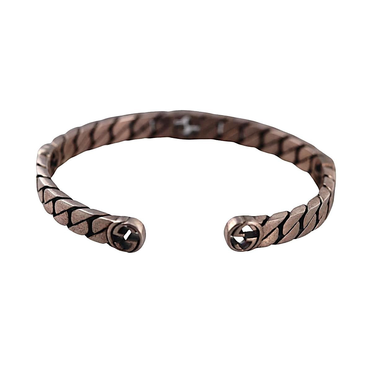 Gucci Interlocking G Cuff Sterling Silver Bracelet Size 18