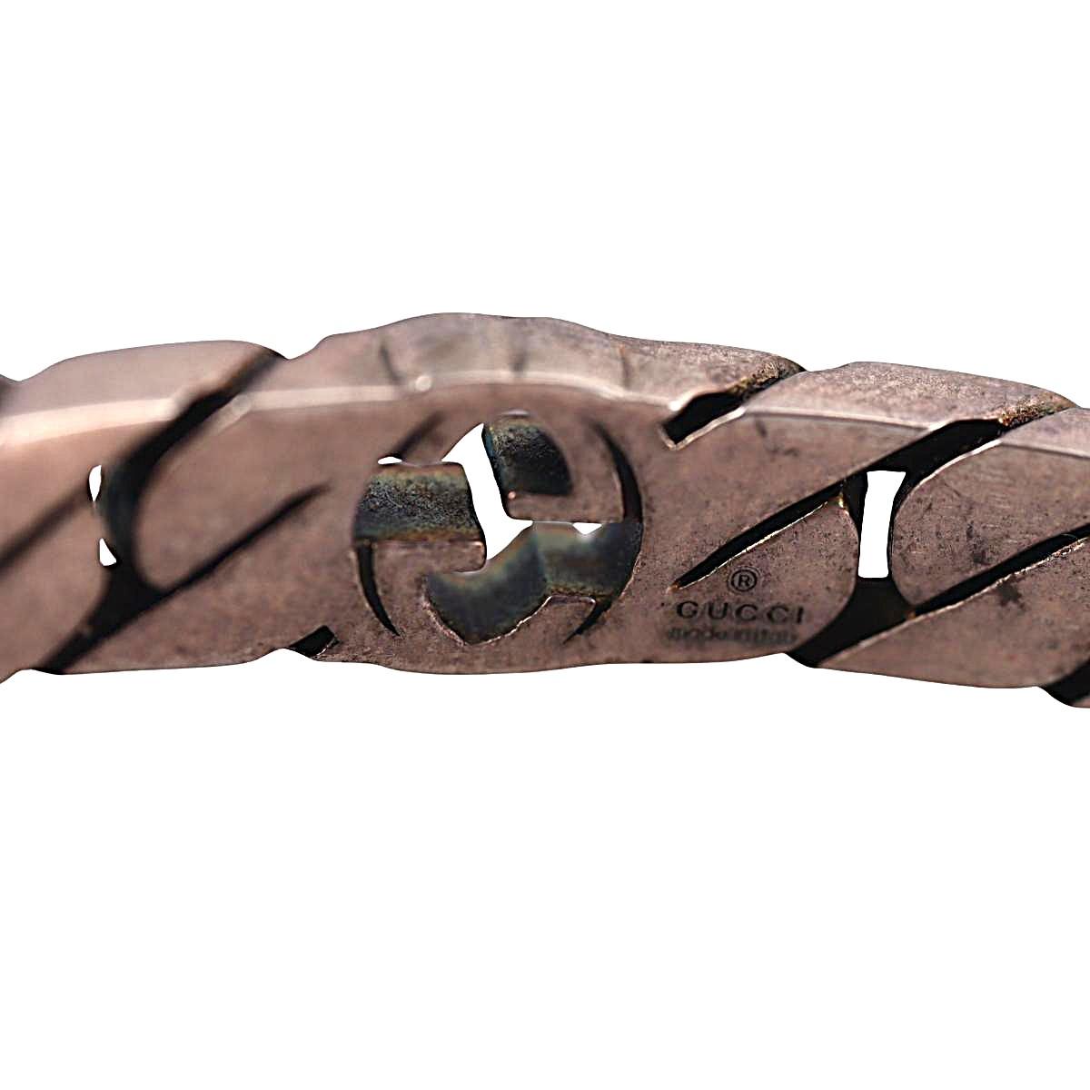Gucci Interlocking G Cuff Sterling Silver Bracelet Size 18