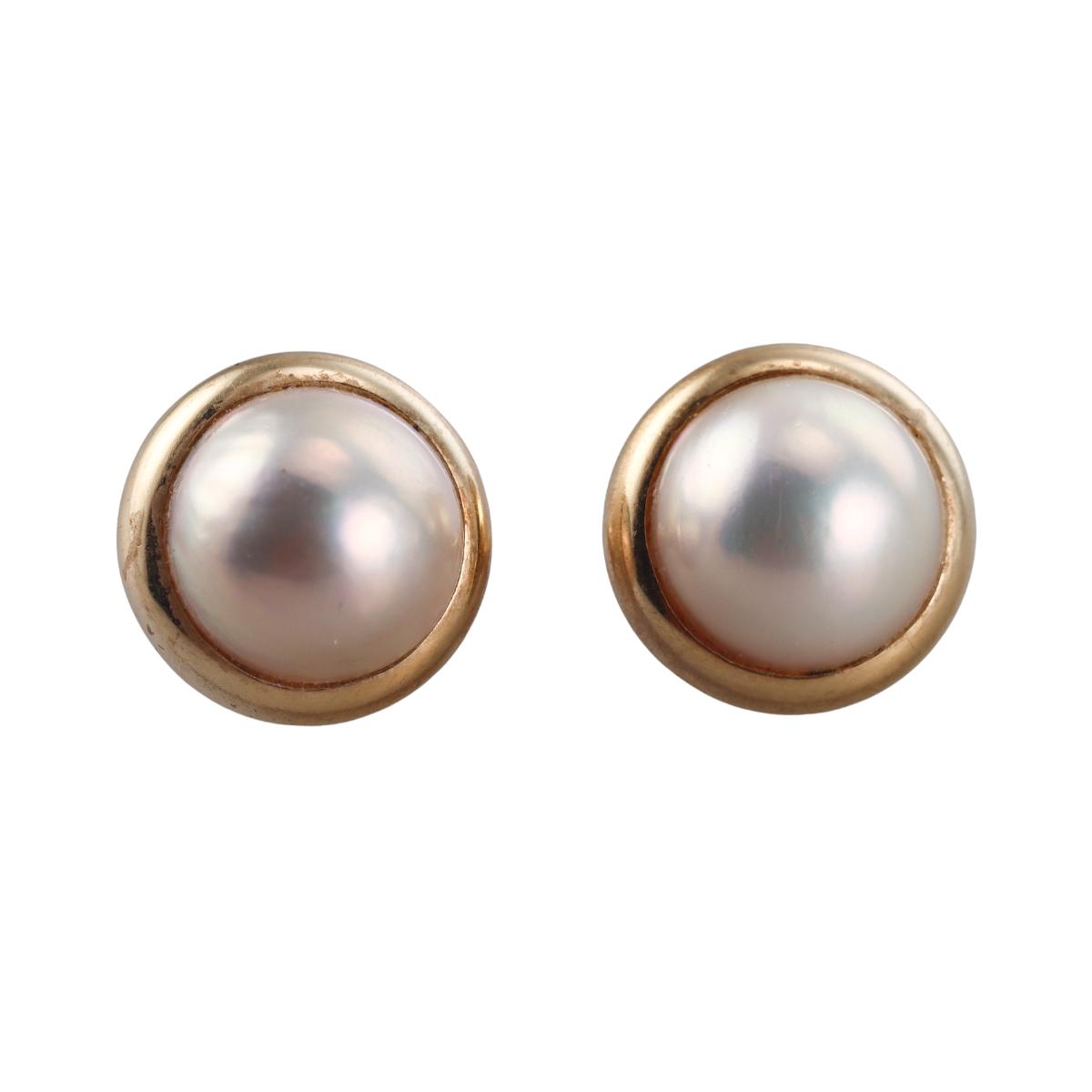 Vintage Tiffany & Co 14K Gold Mabe Pearl Earrings