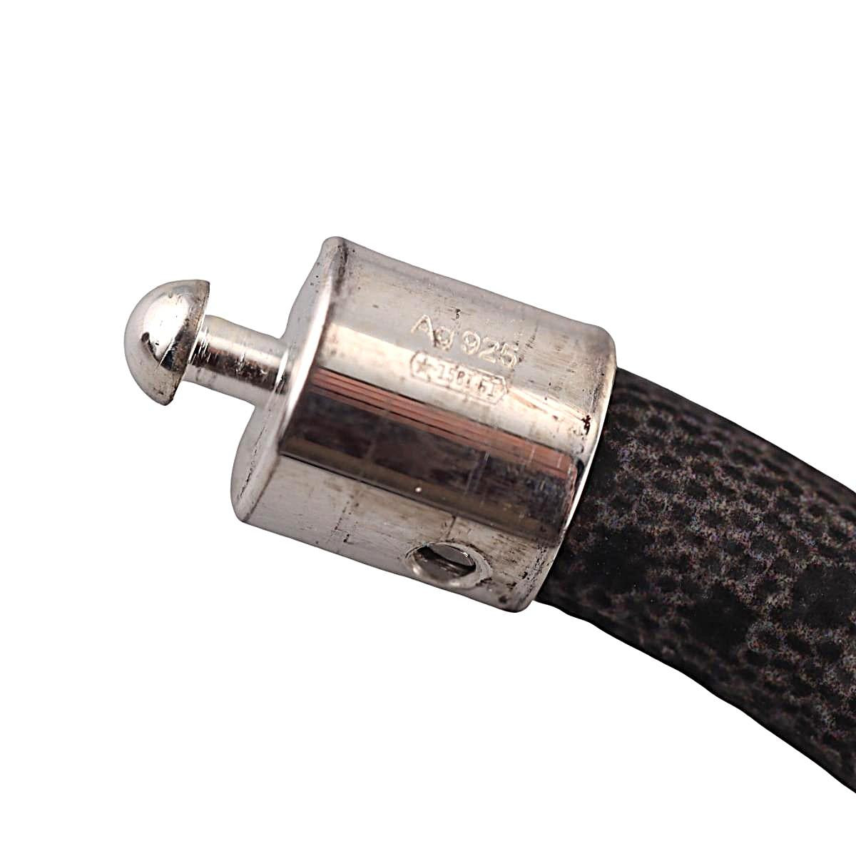 Gucci Trademark Sterling Silver Grey Canvas Bracelet Size 17