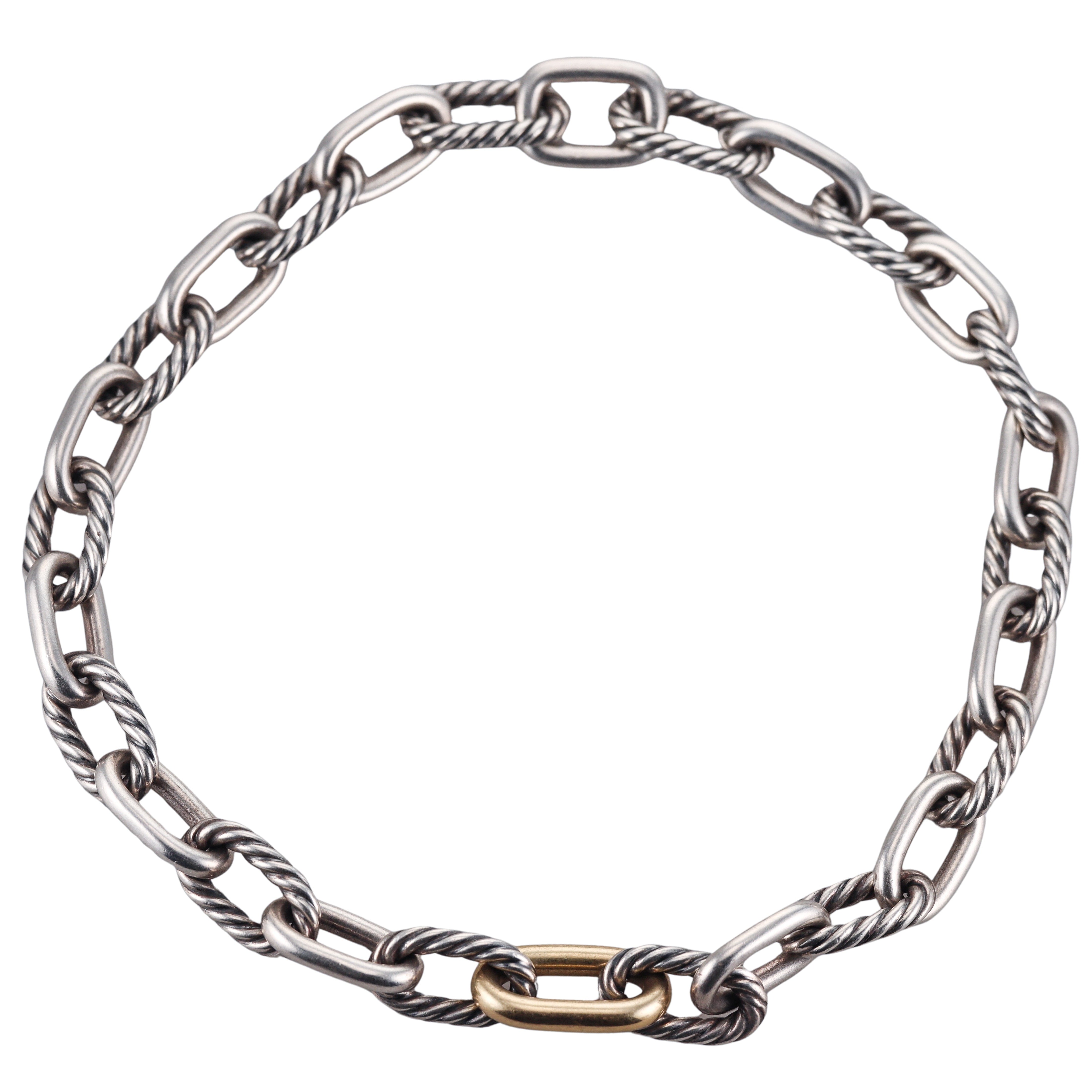 David Yurman Sterling 18k Bonded Gold Cable Oval Link Necklace