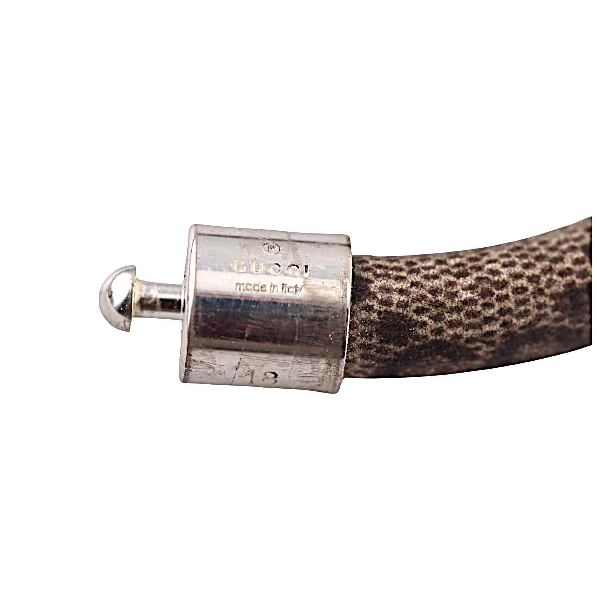 Gucci Trademark Sterling Silver Beige Canvas Bracelet Size 18