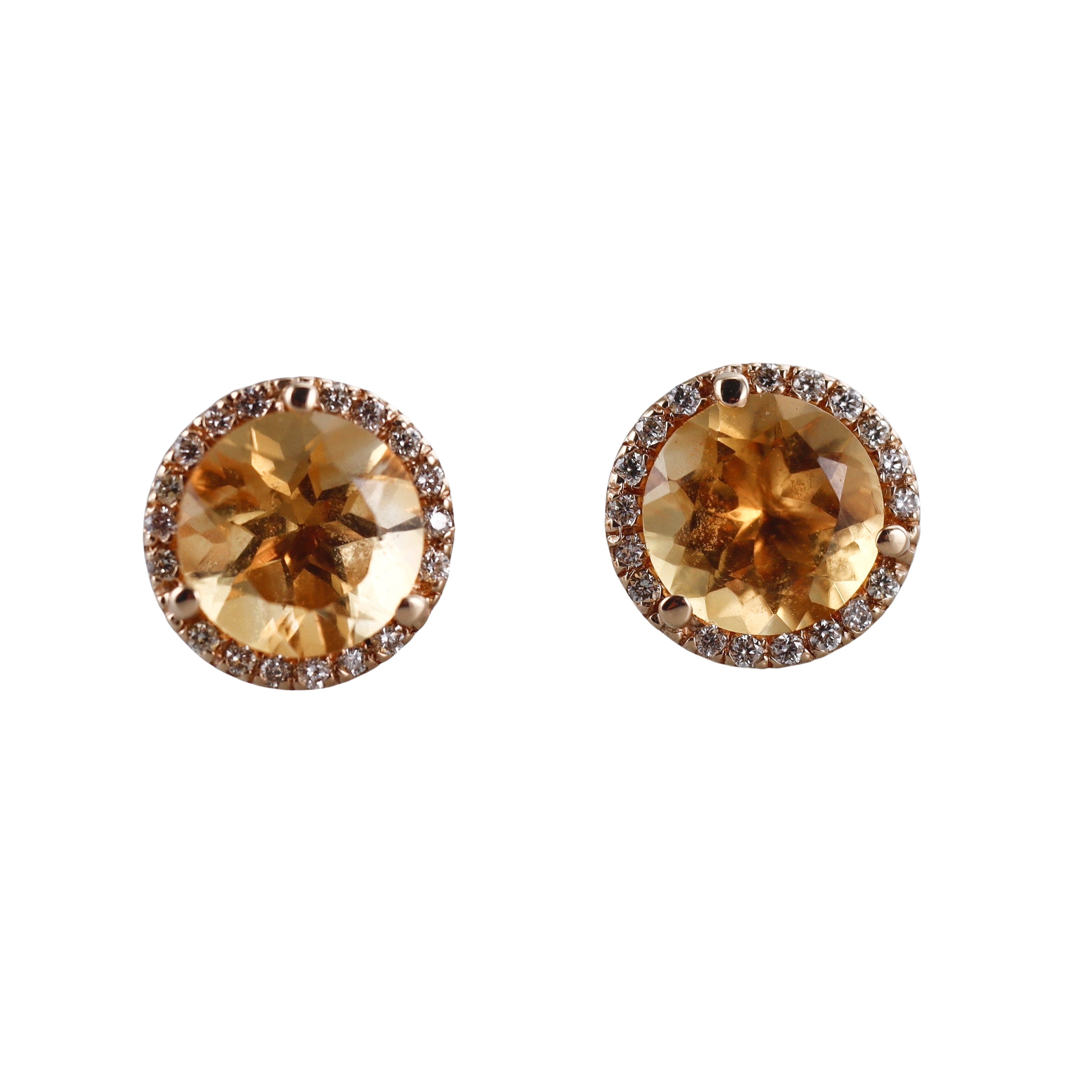 14k Citrine Diamond Stud Earrings