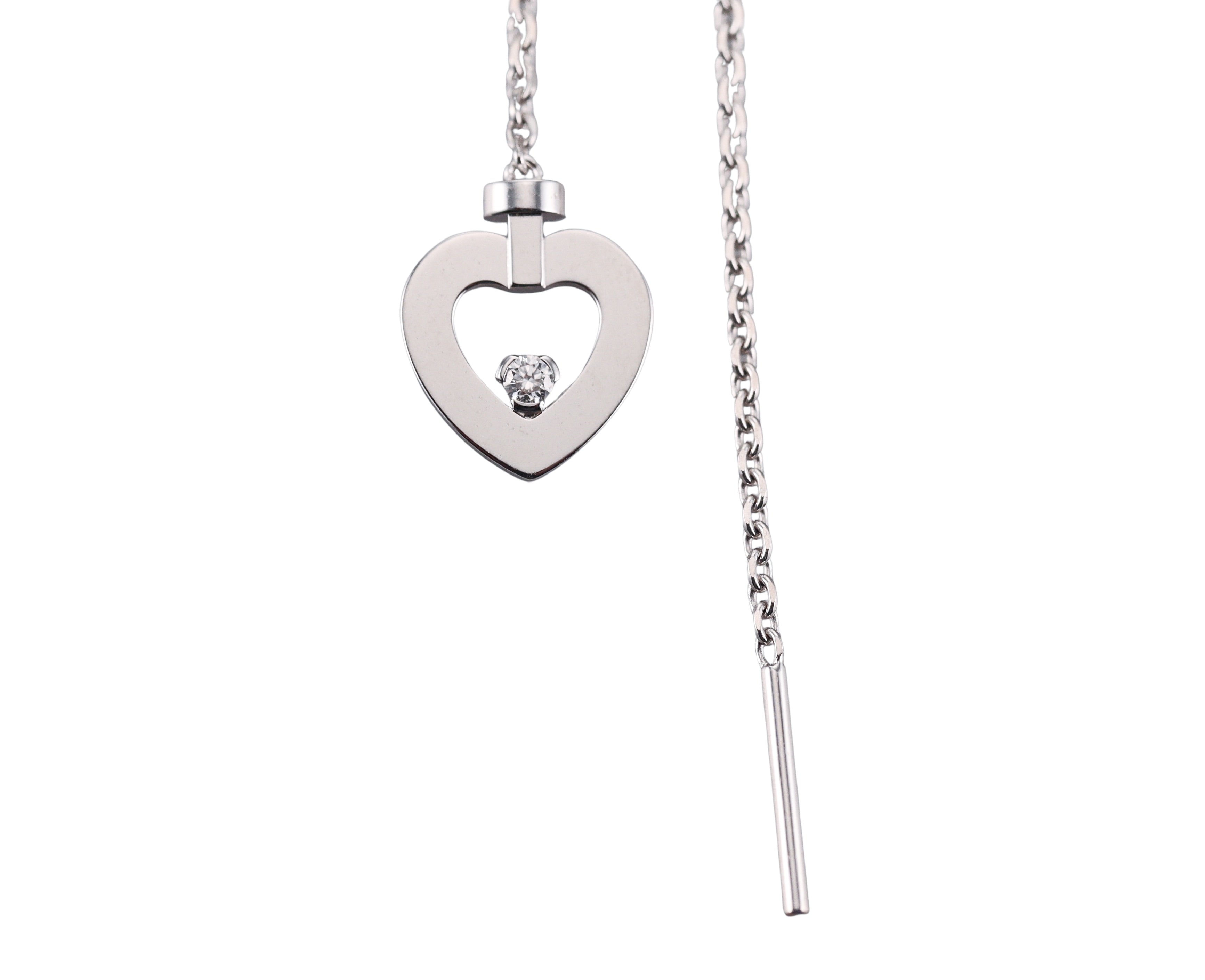 Fred Pretty Woman 18k White Gold Diamond Heart Chain Single Earring