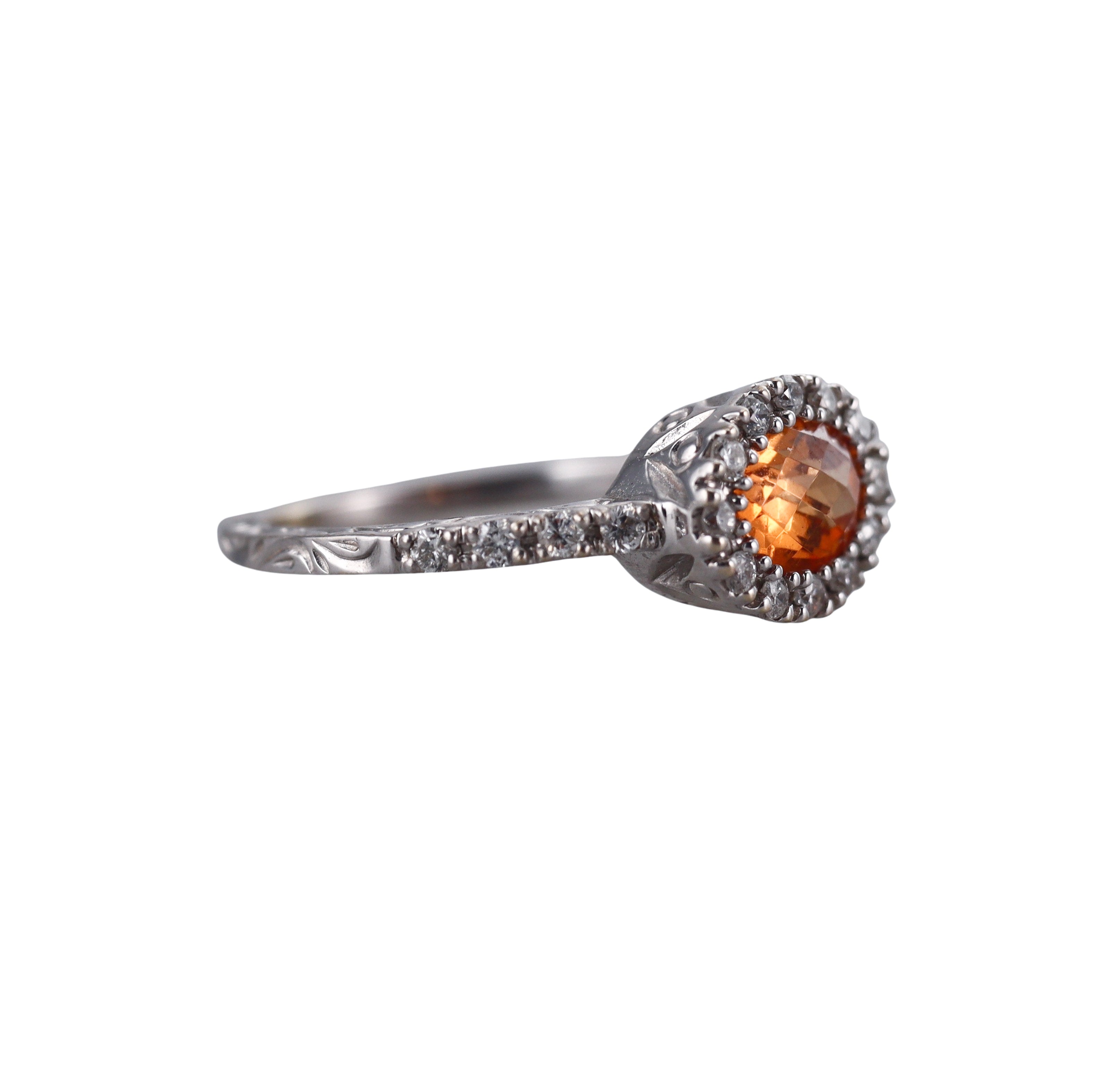 18k Gold Orange Sapphire Diamond Ring