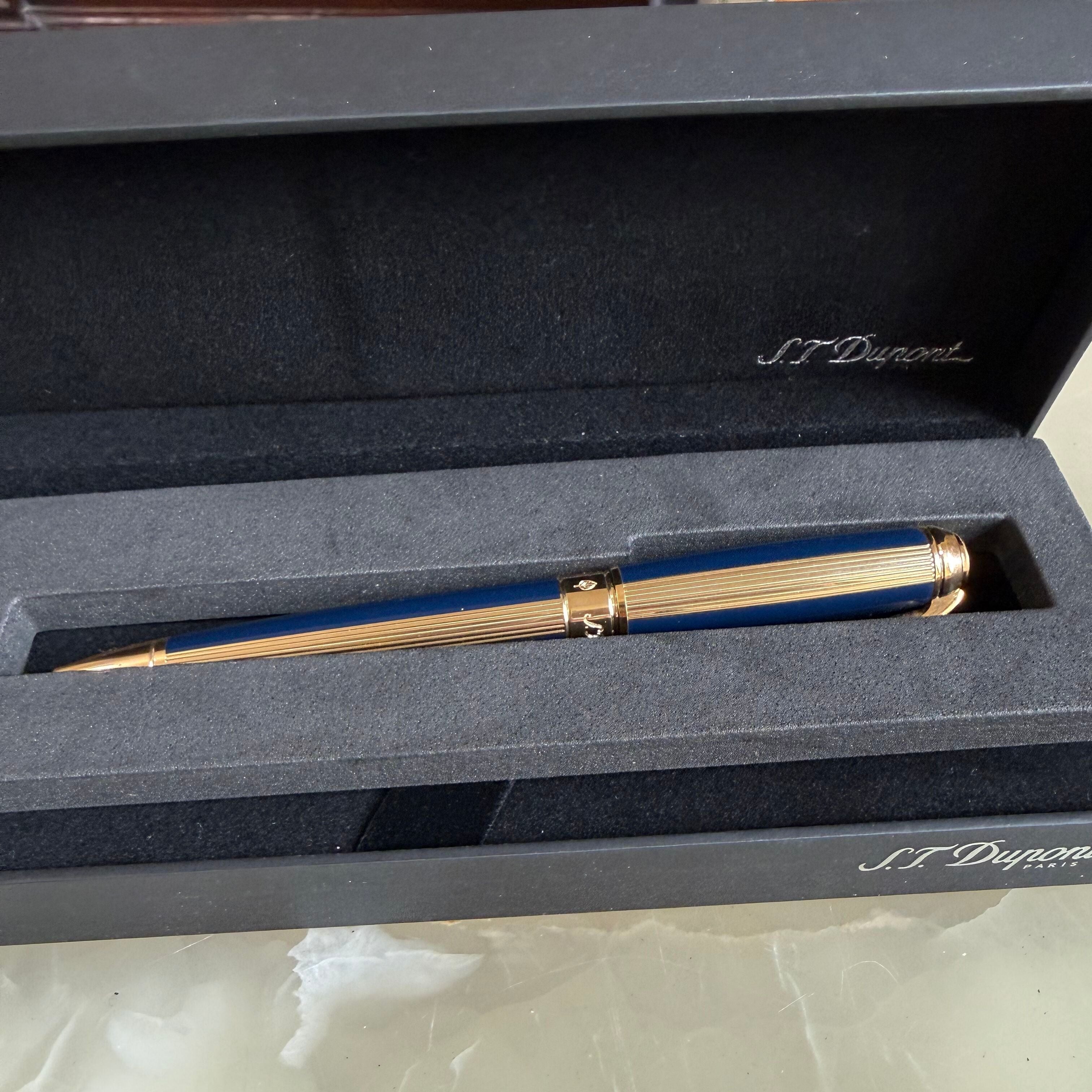 S.T. Dupont Line D Medium Gold & Blue Ballpoint Pen 415111M