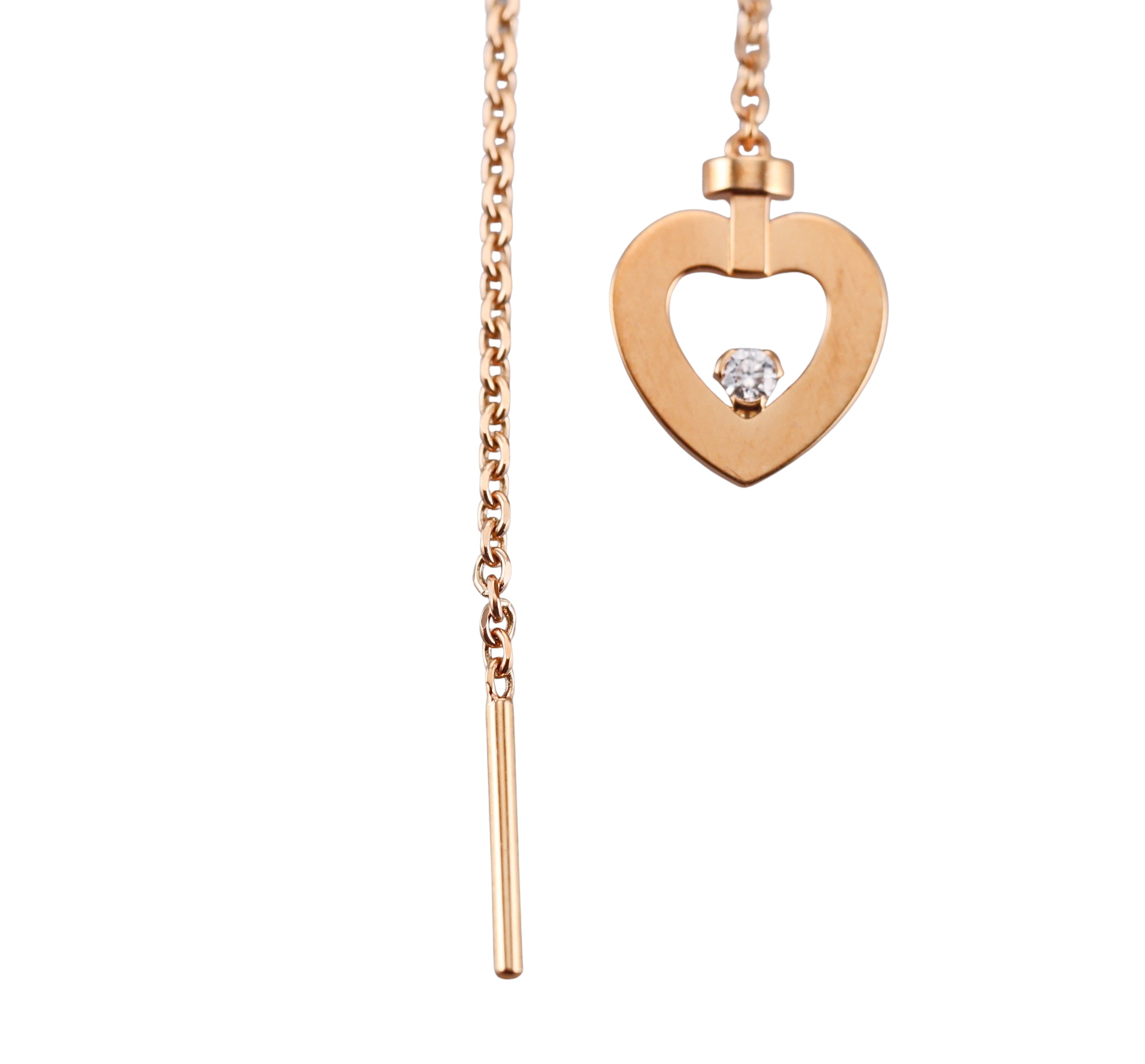 Fred Pretty Woman 18k Rose Gold Diamond Heart Chain Single Earring