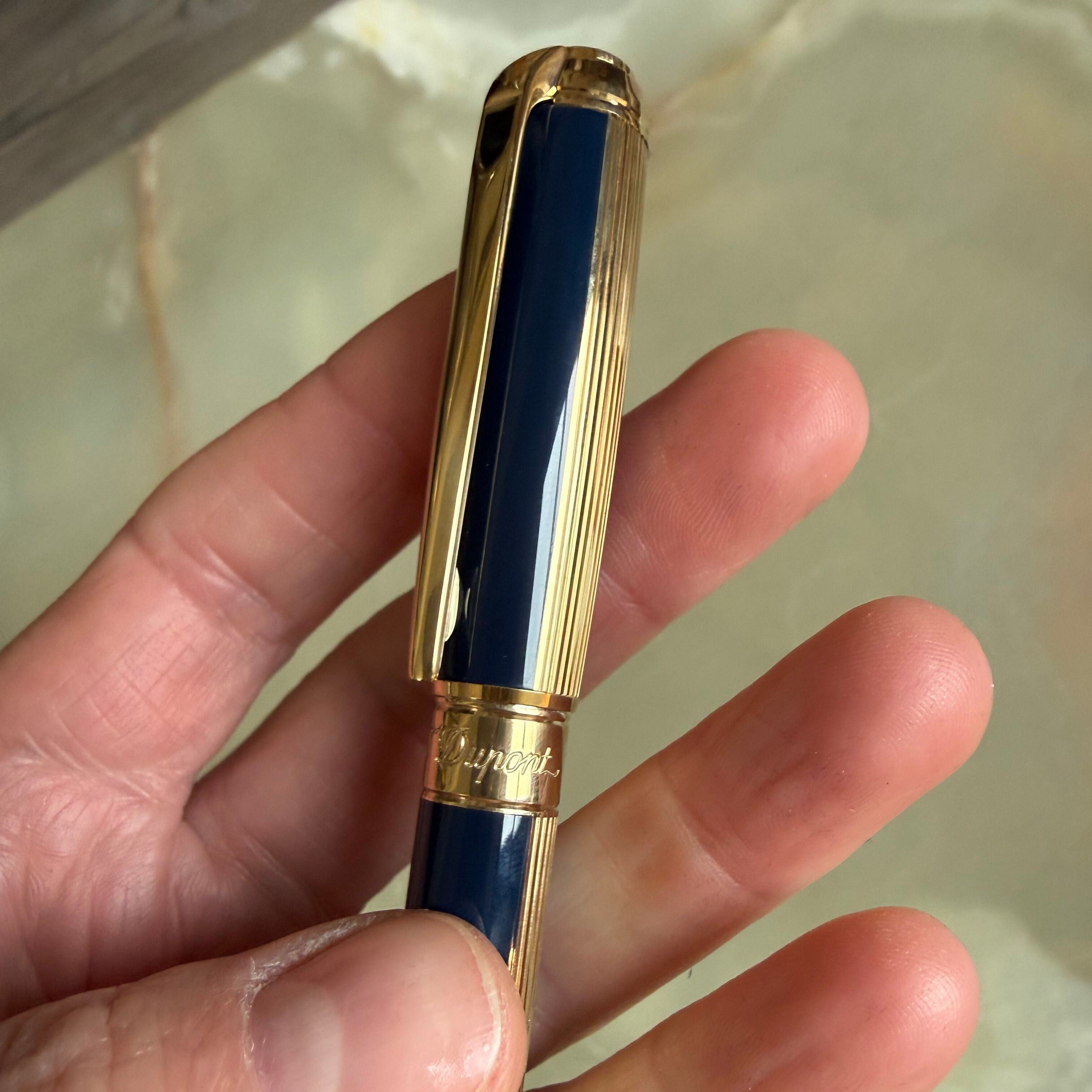 S.T. Dupont Line D Medium Gold & Blue Ballpoint Pen 415111M