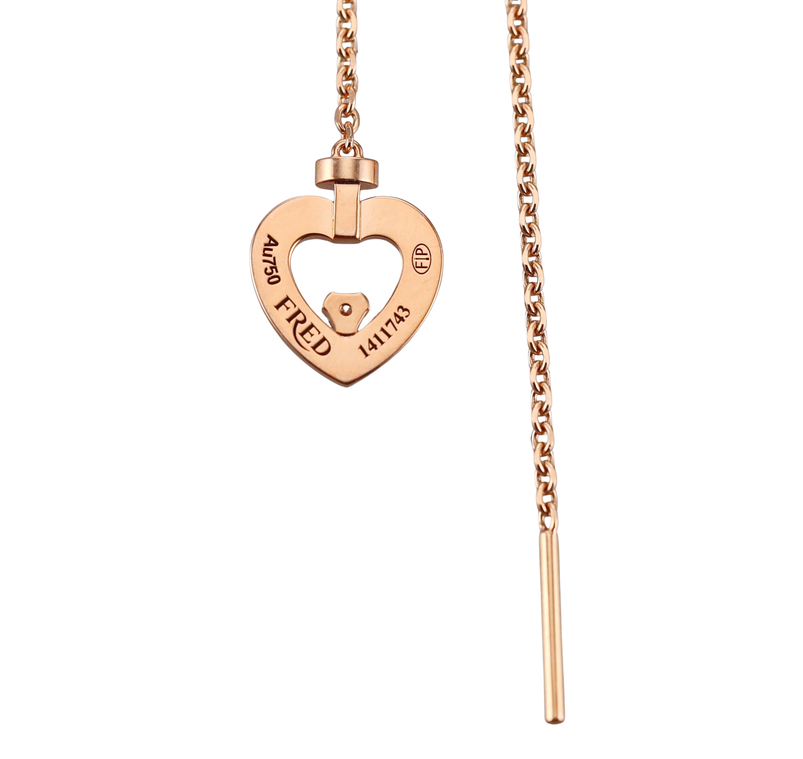 Fred Pretty Woman 18k Rose Gold Diamond Heart Chain Single Earring