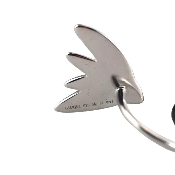 Lalique Hirondelles Swallow Crystal Onyx Sterling Silver Ring 10628200