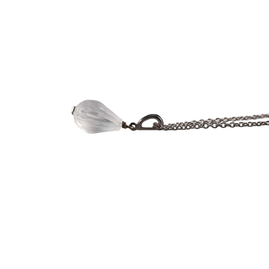 Lalique Flora Bella Sterling Silver Clear Crystal Pendant Necklace 10613300