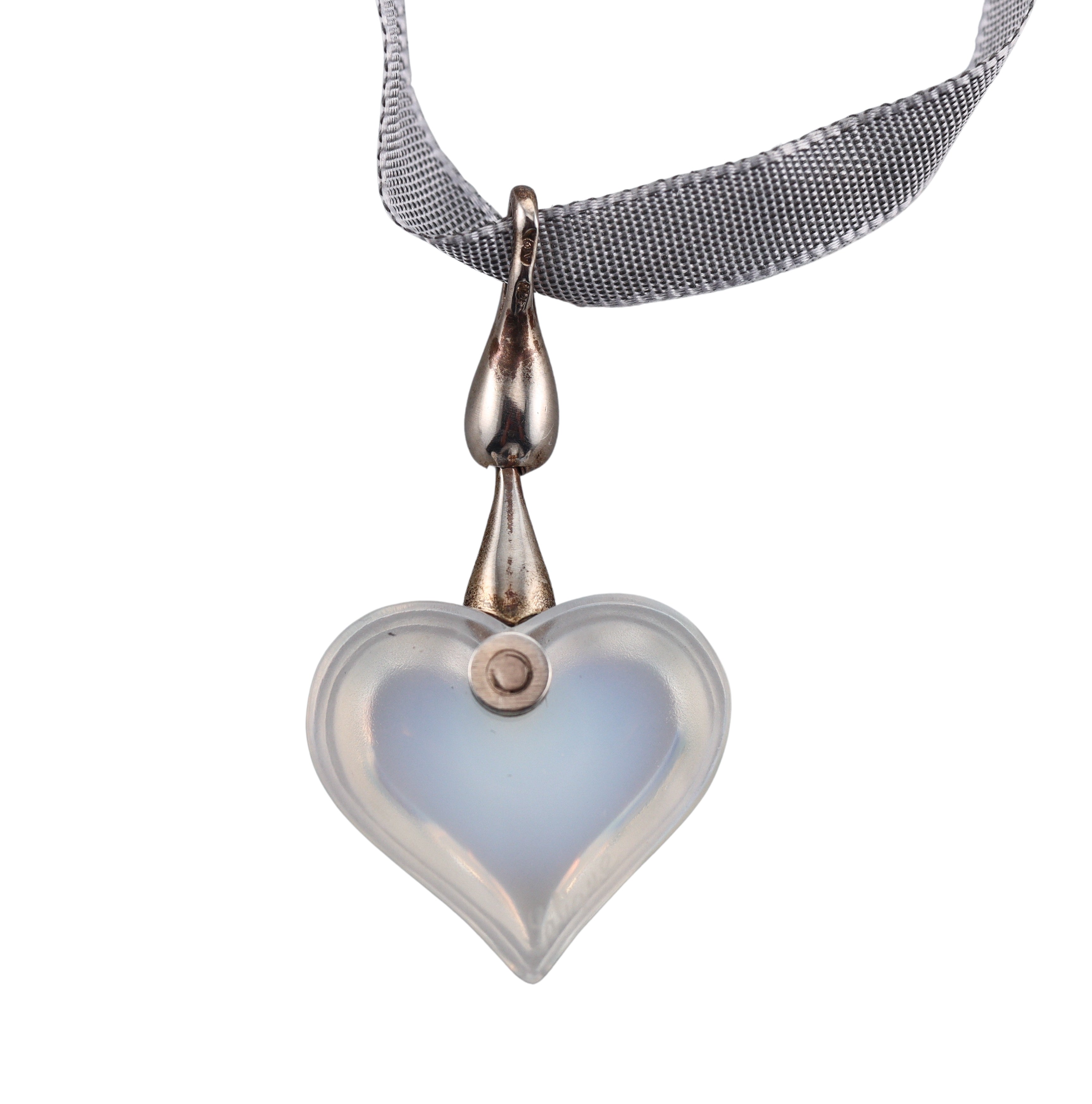 Lalique Sterling Silver Heart Crystal Pendant Cord Necklace 031721