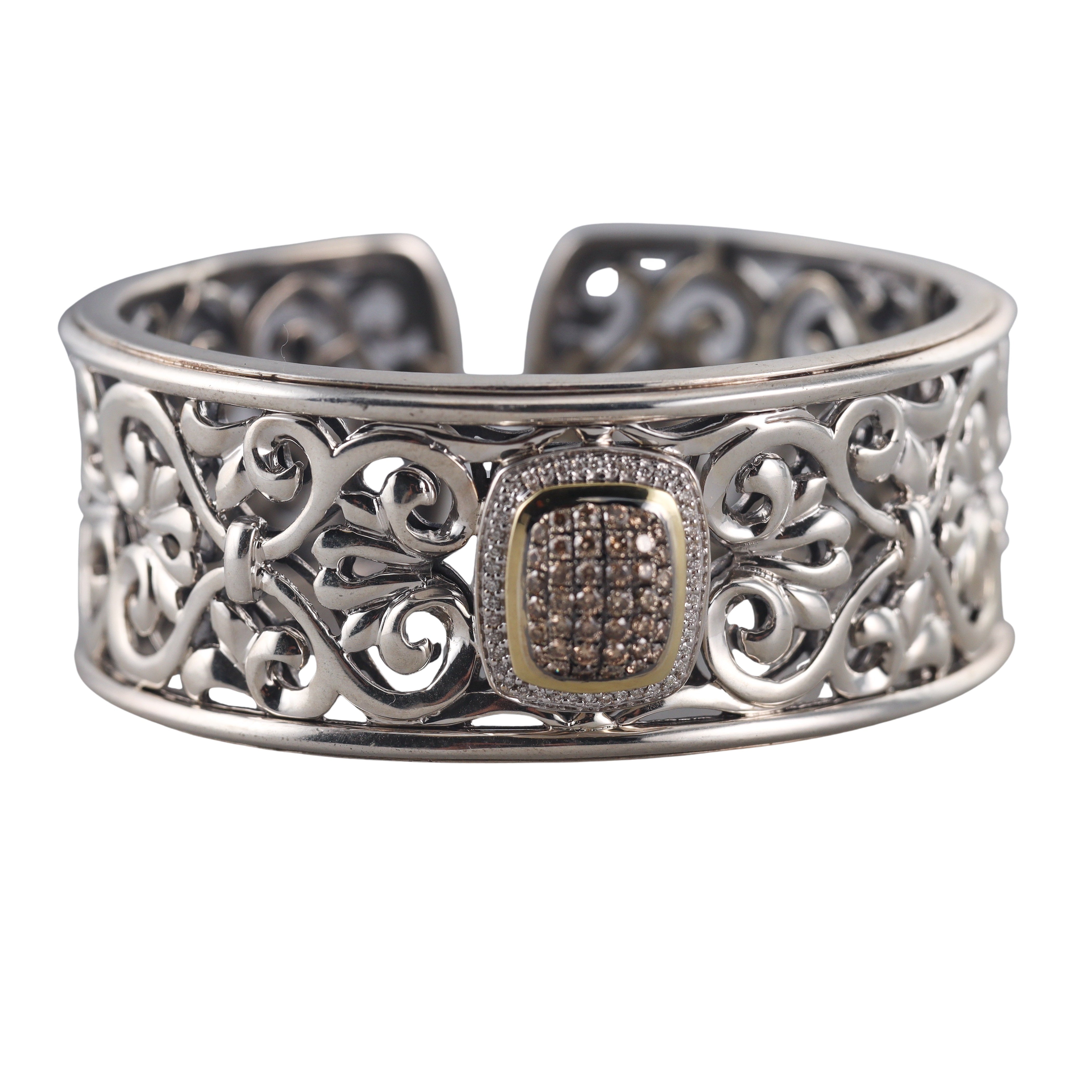 Charles Krypell Diamond Cuff Bracelet in Sterling Silver 18k Gold