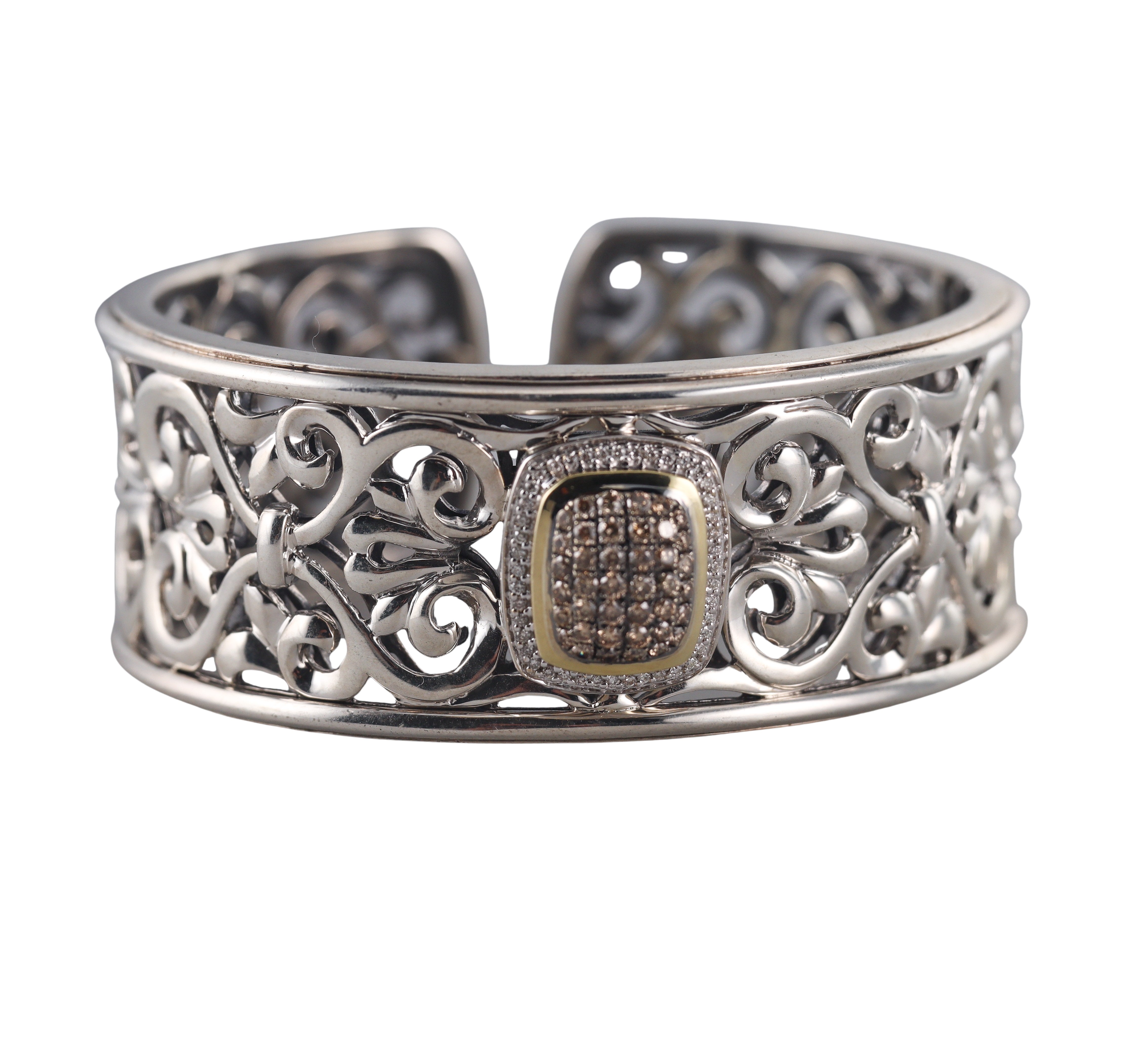 Charles Krypell Diamond Cuff Bracelet in Sterling Silver 18k Gold