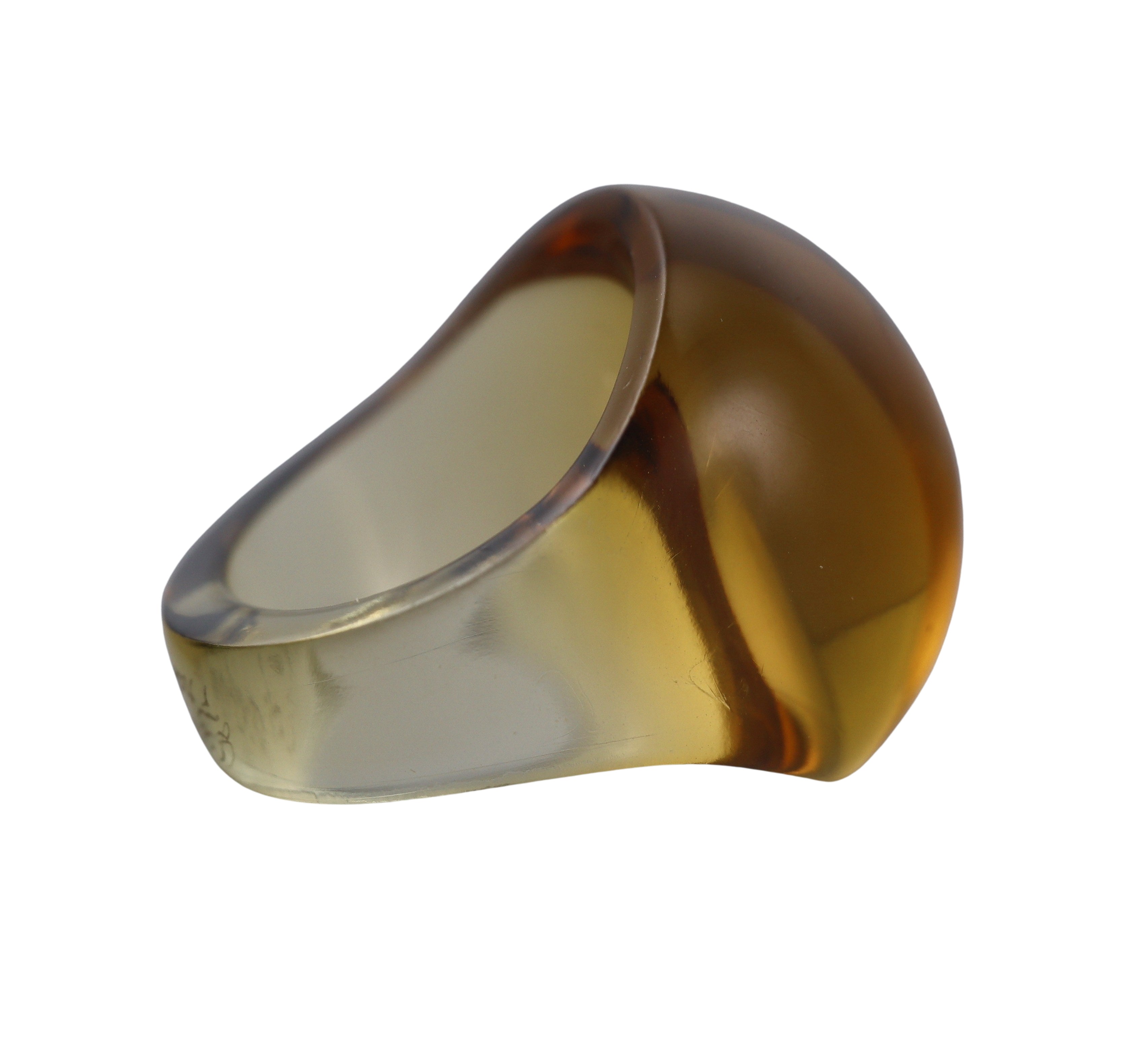 Lalique Cabochon Signet Yellow Crystal Ring 028156