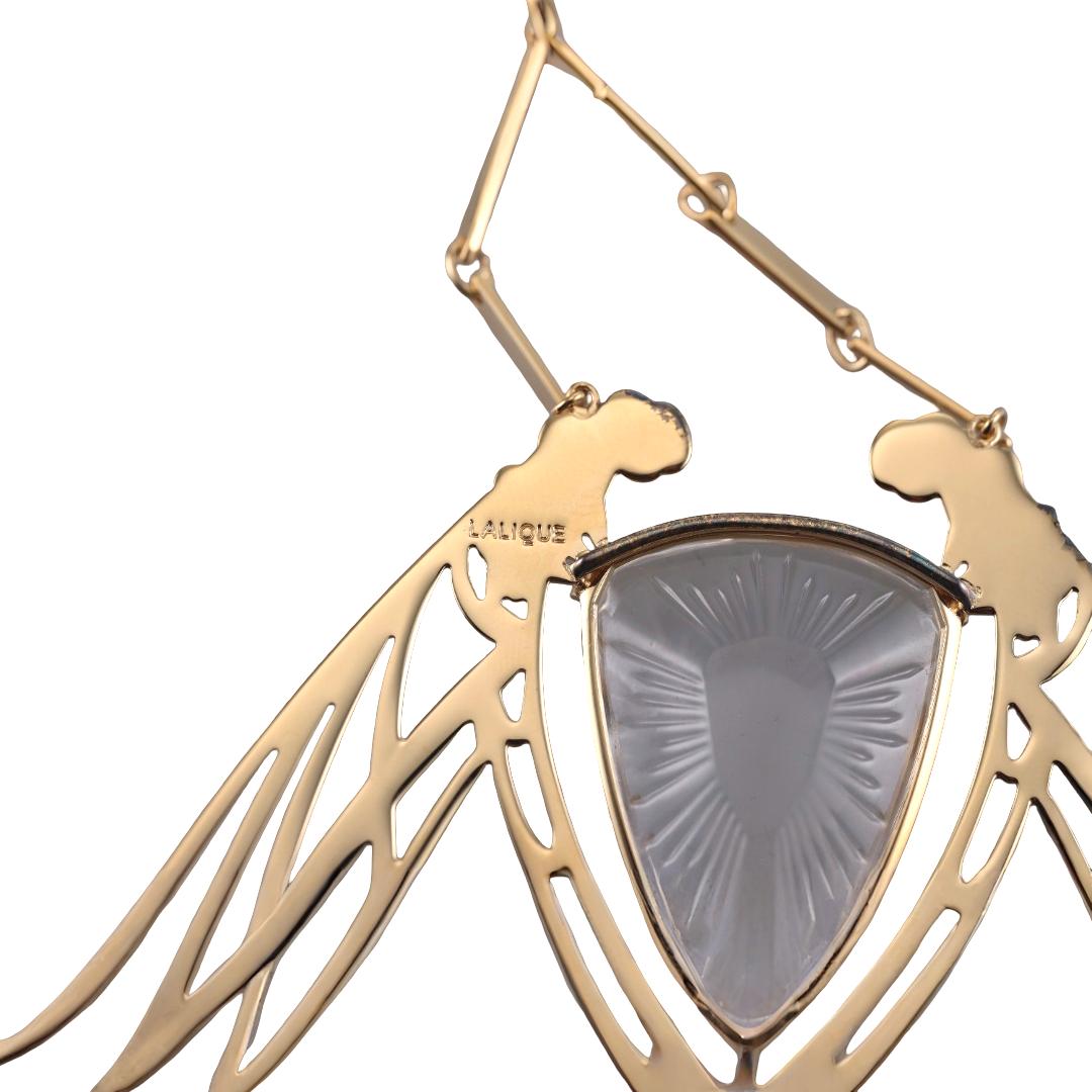 Lalique Ice Light Crystal Dragonfly Gold Plated Silver Necklace 10041900