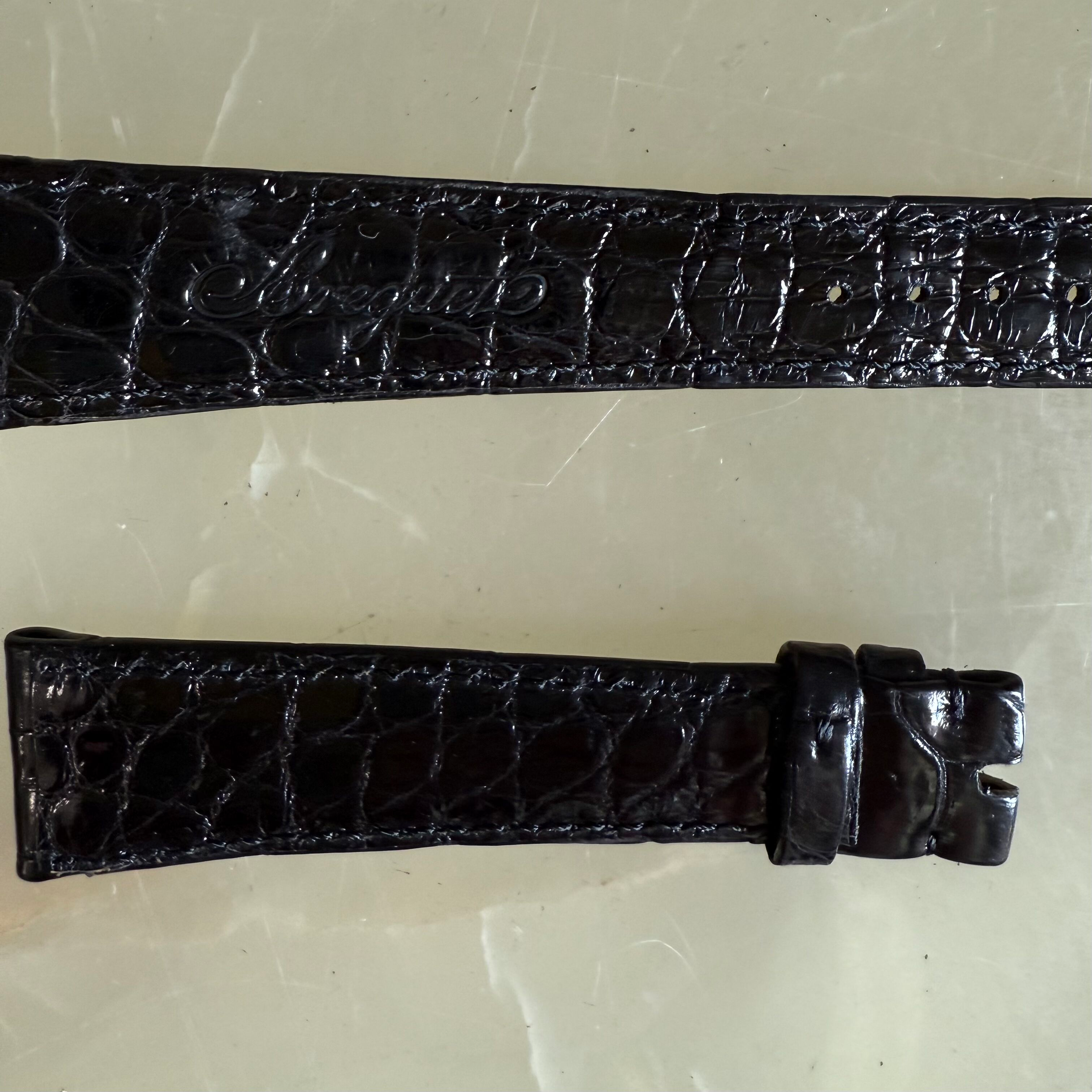 Authentic Breguet Black Crocodile Watch Strap Band 19mm Padded & Stitched