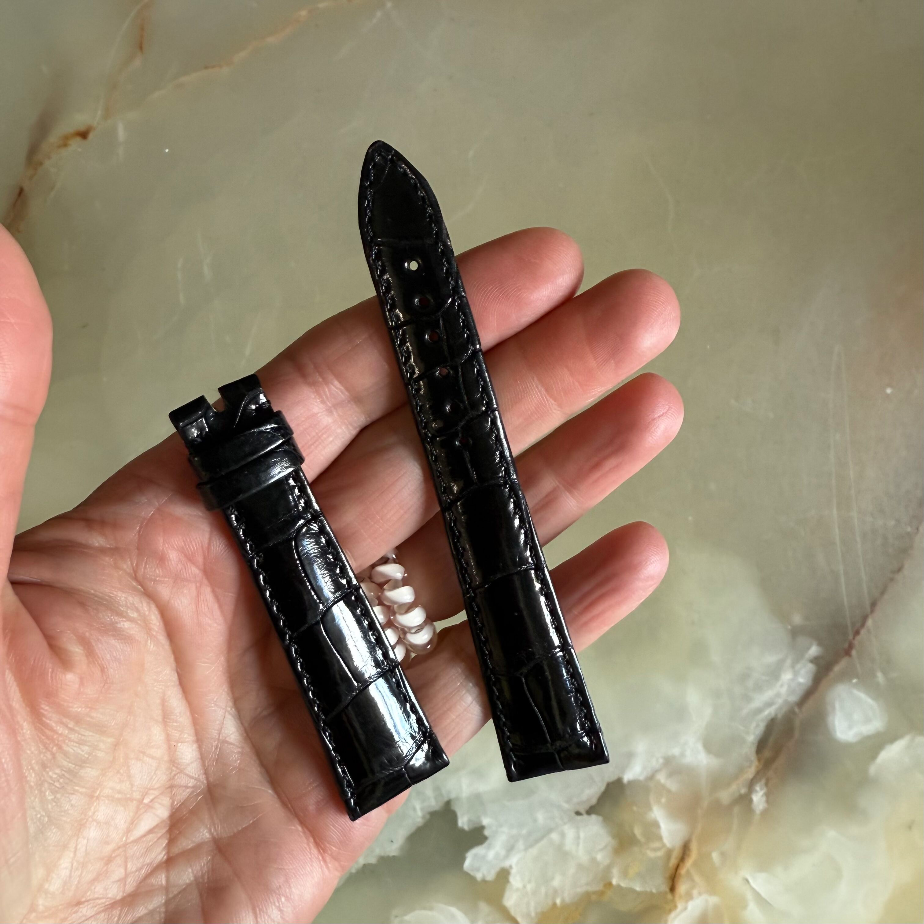 Authentic Breguet Black Crocodile Watch Strap Band 19mm Padded & Stitched